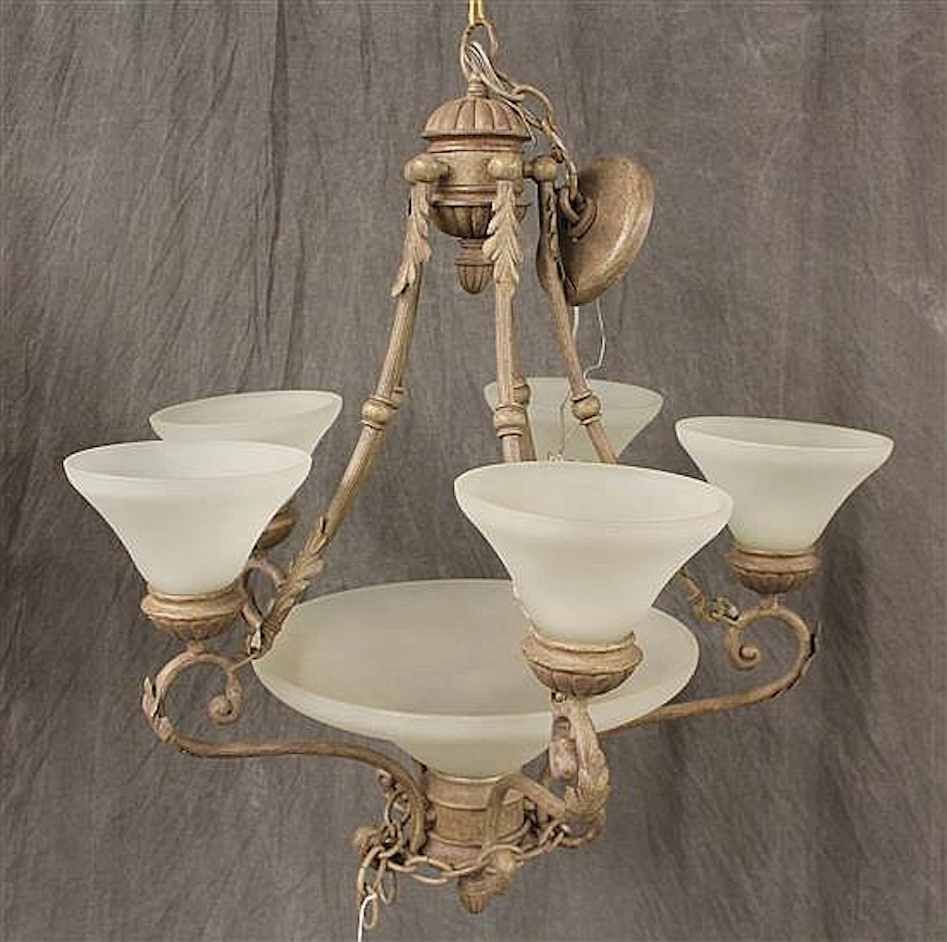 Chandelier, Contemporary 5/1 Light with Frosted Globes, 32"H x 26"W