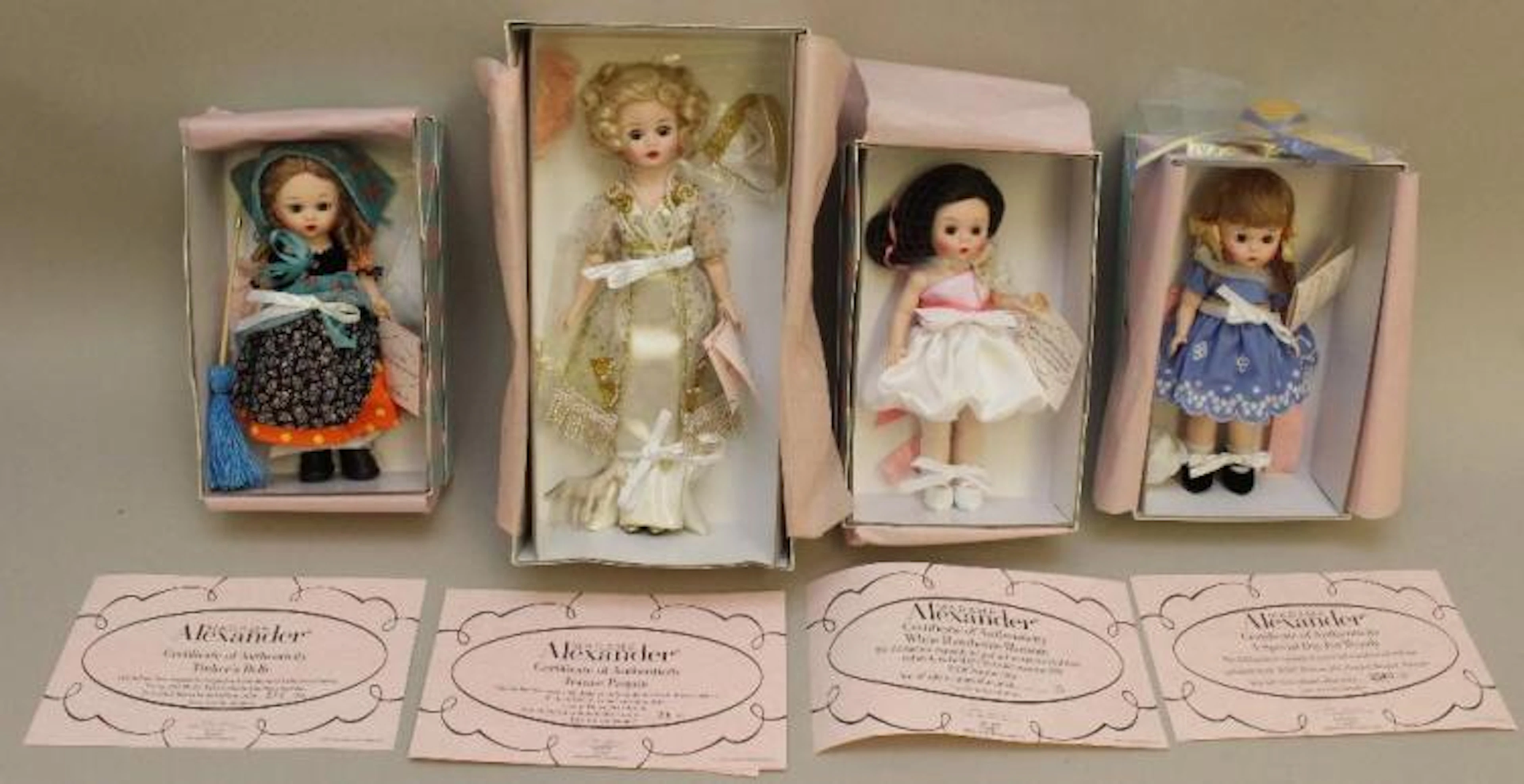 LOT OF (4) MIB NRFB MADAME ALEXANDER CONVENTION DOLLS.