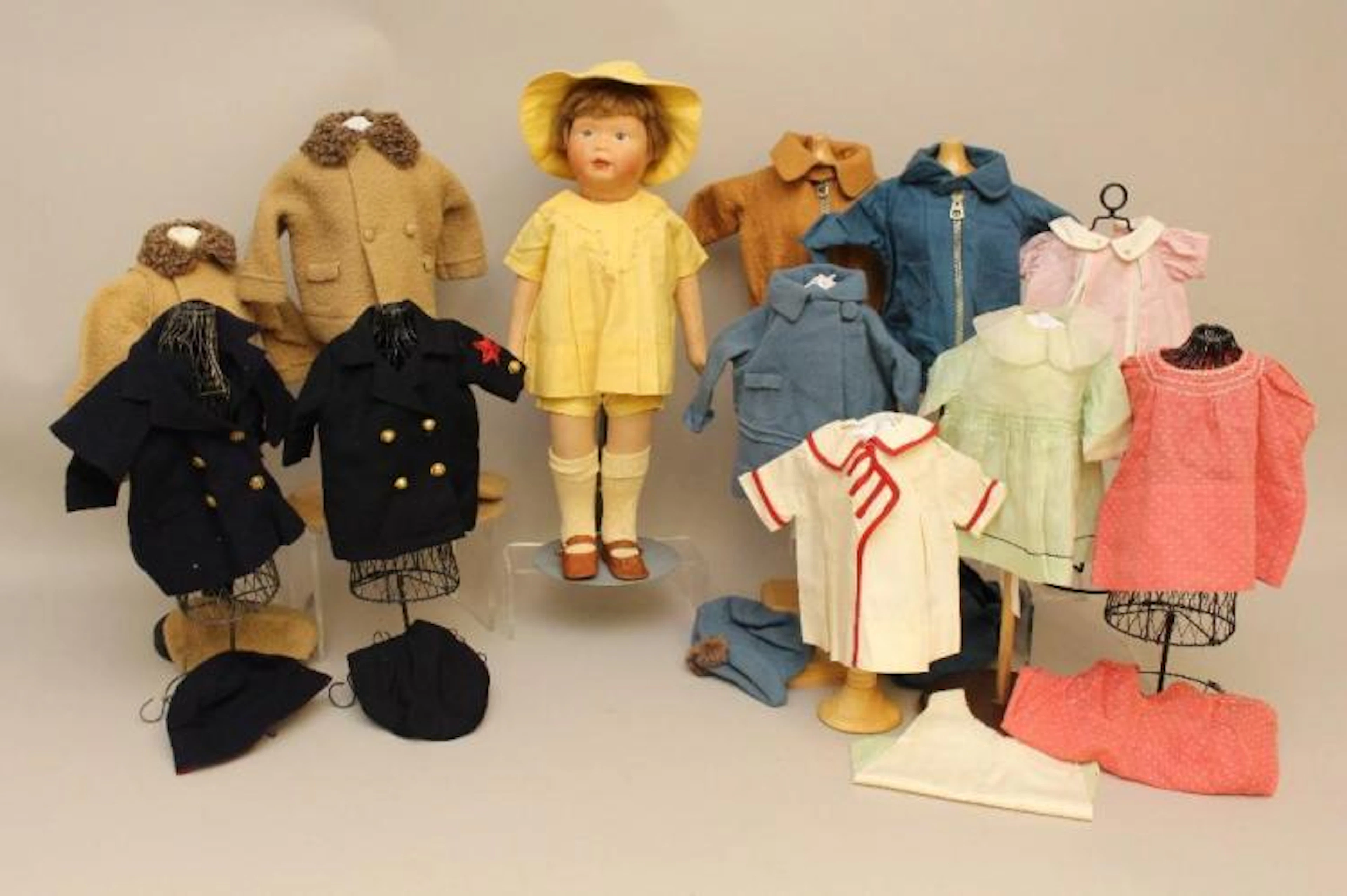 18" ALL ORIGINAL "KAMKINS" DOLL AND LARGE WARDROBE.