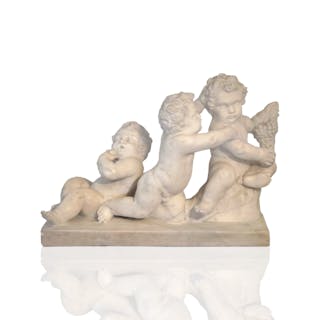 Hand-carved European signed marble "Punti trio", 1690
