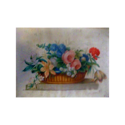 American School Folk Art watercolor still life flowers in a basket c.1850