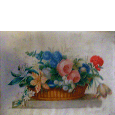 American School Folk Art watercolor still life flowers in a basket c.1850
