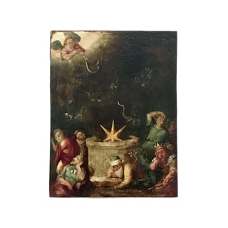 Continental school 18th century painting on copper " Gabriel playing