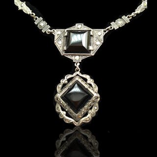 Art Deco Sterling Neclace with Onyx and Markesites