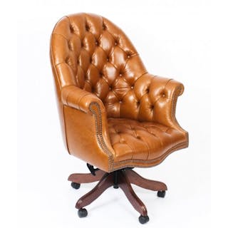 Bespoke English Hand Made Leather Directors Desk Chair Bruciato