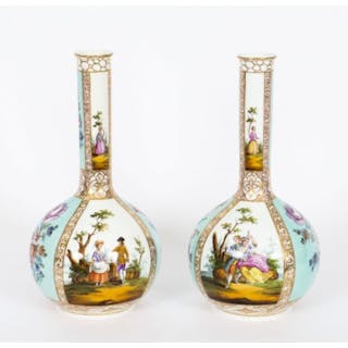Antique Pair Helena Wolfsohn Dresden Porcelain Vases Provenance 19th C