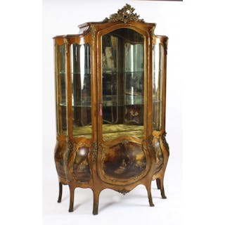 Antique Large Vernis Martin Bombe' Display Cabinet 19th C