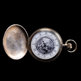 A GOLD PLATED FULL HUNTER ELGIN POCKET WATCH