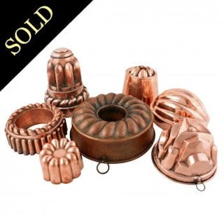 Seven Victorian Copper Jelly Moulds