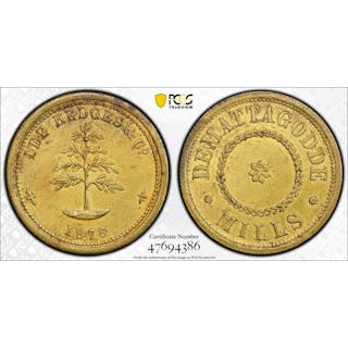 CEYLON: brass token, 1876, PCGS AU58