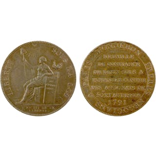 FRANCE: AE 2 sols token, l'an3/1791, AU