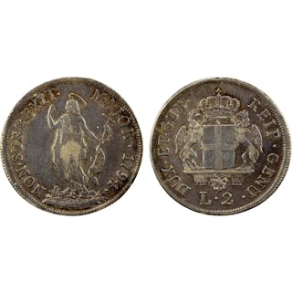 GENOA: Republic, AR 2 lire, 1794, VF