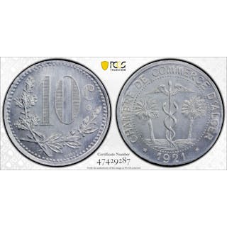 ALGERIA: 10 centime token, Algiers, 1921, PCGS MS66