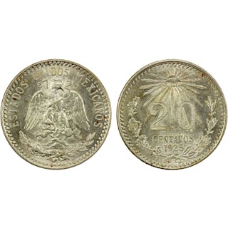 MEXICO: Estados Unidos, AR 20 centavos, 1925-M, Unc