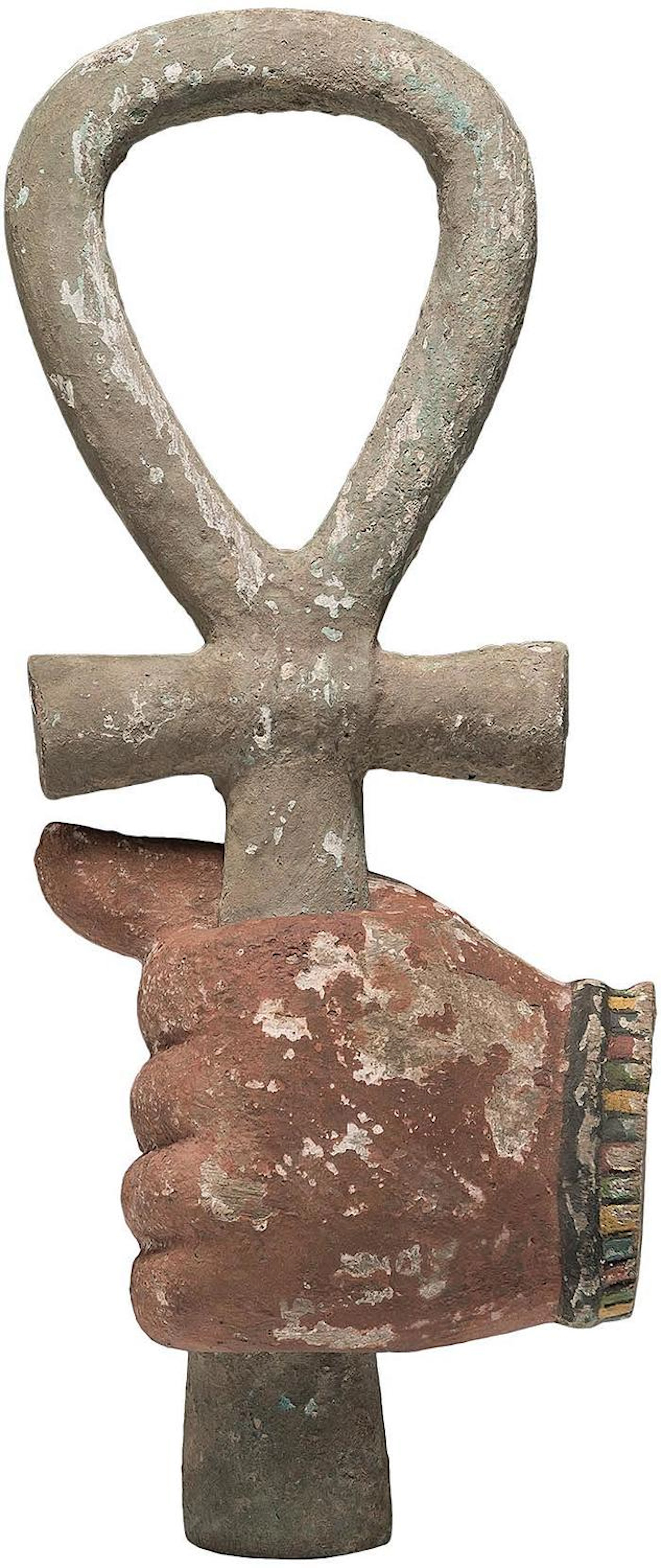 Egyptian Sarcophagus Fragment of Wood Hand Clenching Ankh; Late Period