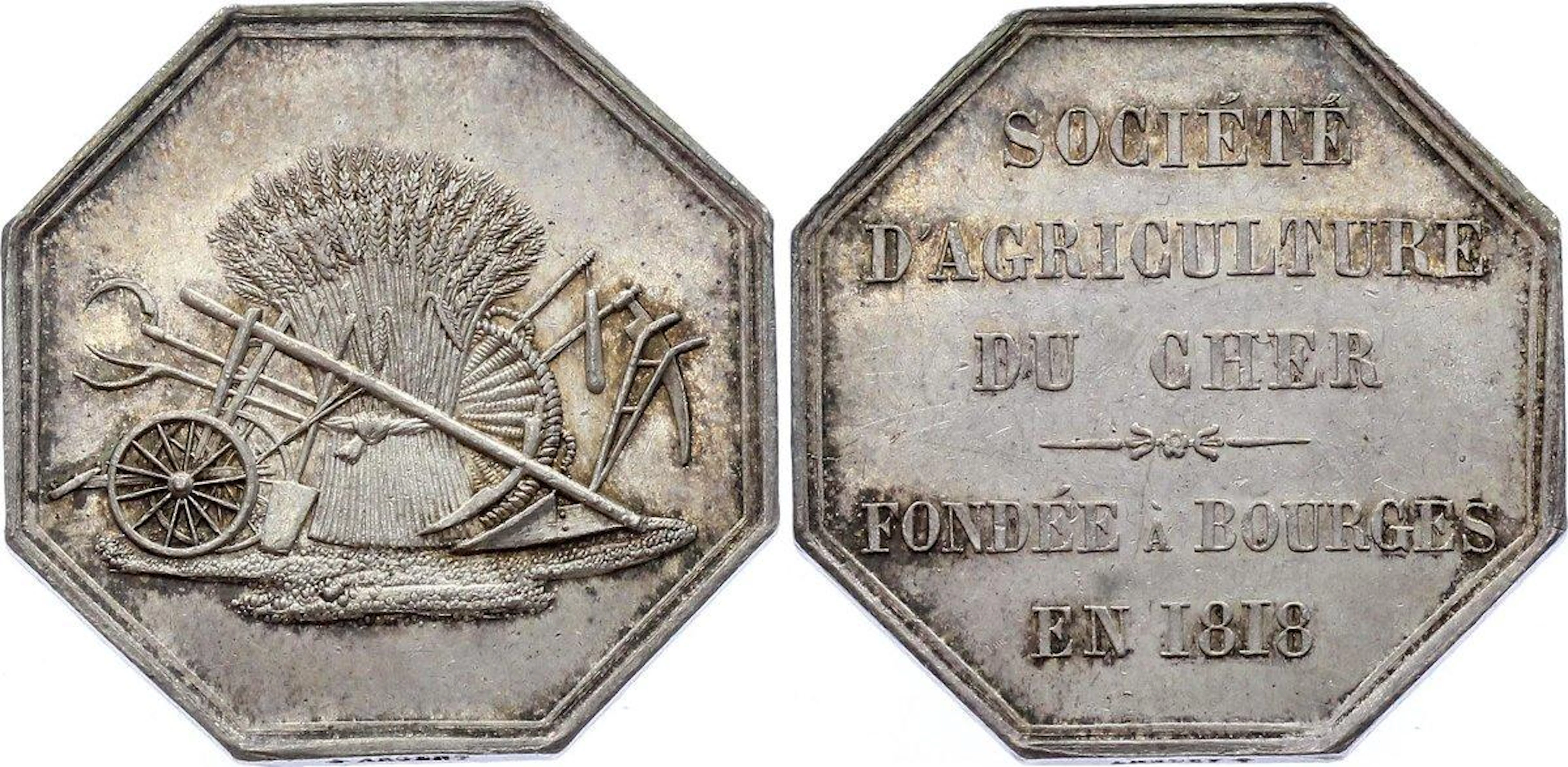 France Medal / Jeton "Bourges and the Berry Agriculture Company of Cher" 1818