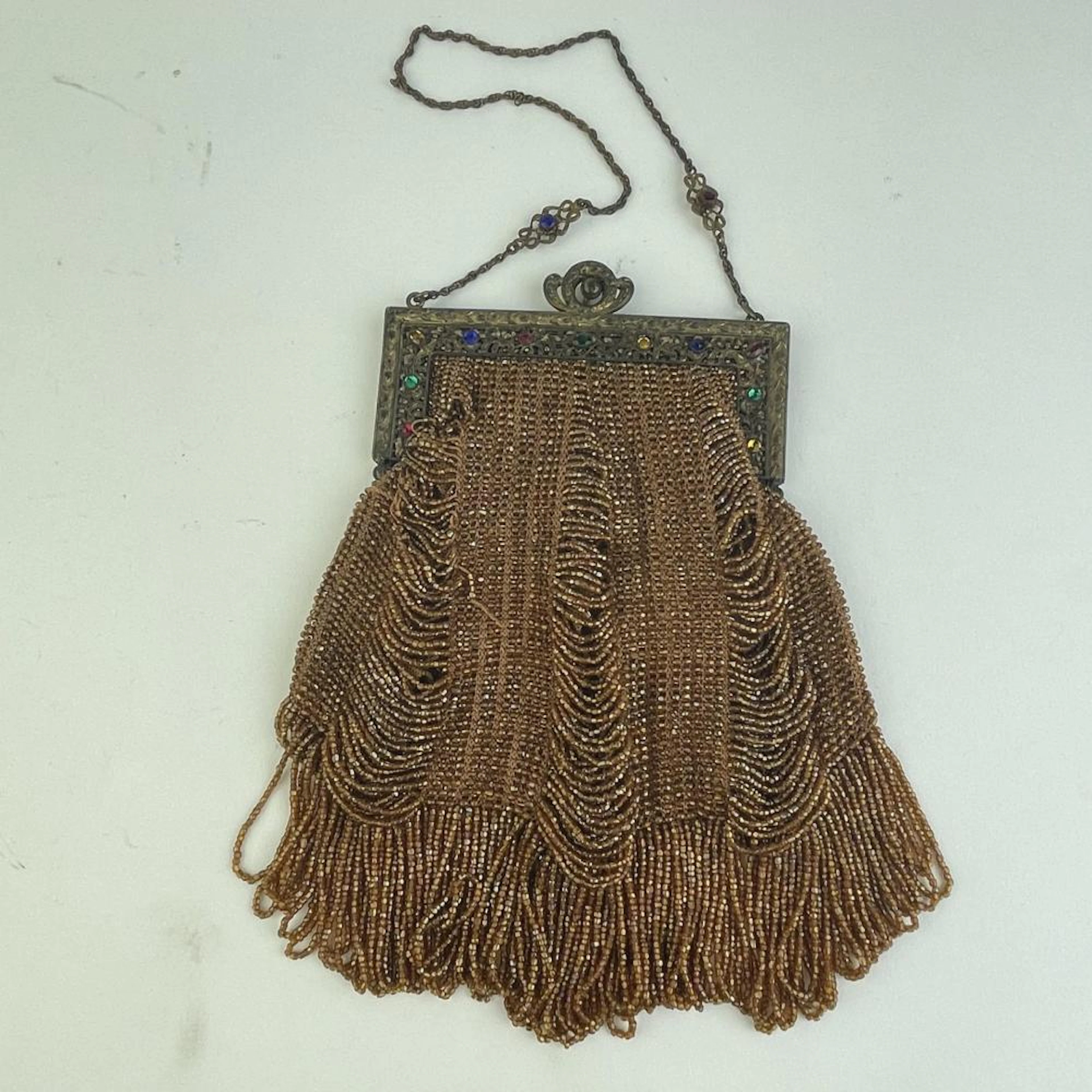 Vintage gold and brown beaded flapper purse.
