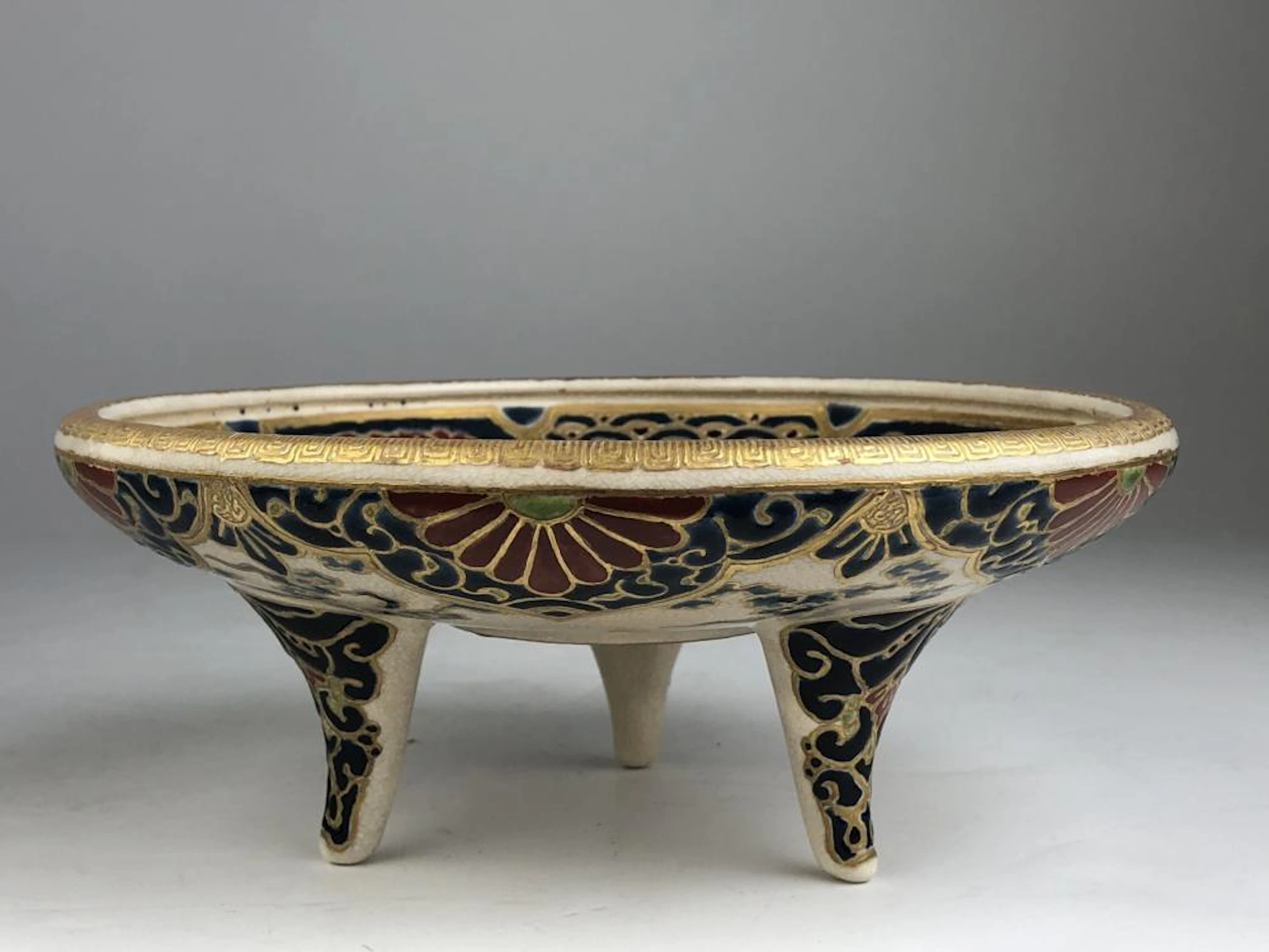 Imperial Japanese satsuma three footed tazza.