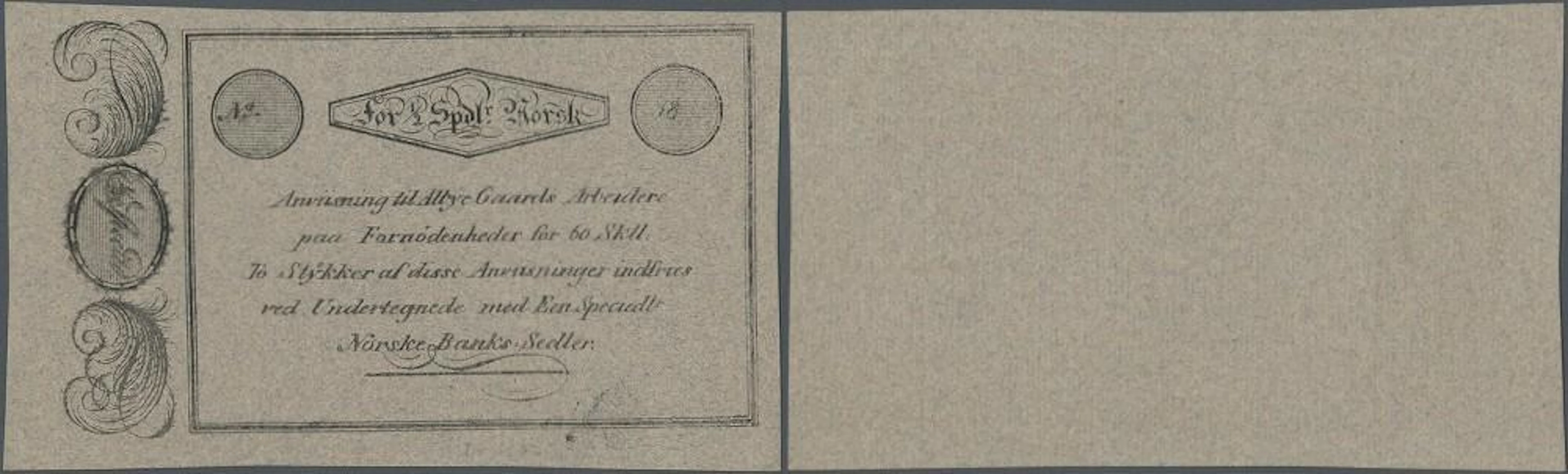 Alle Welt: Norway: Payment certificate of 60 Skilling for...