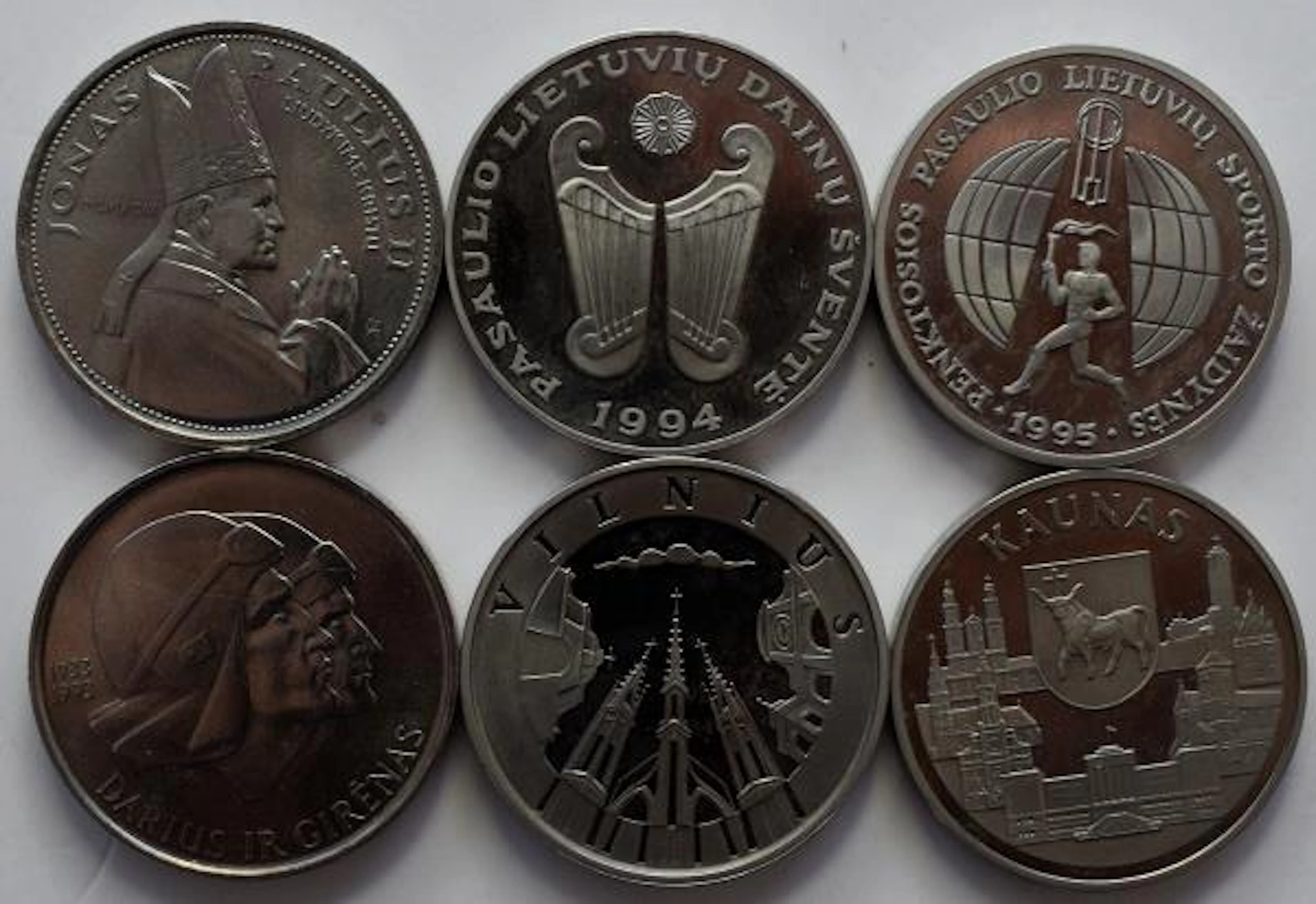 Litauen: Lot 6 x 10 Litu Gedenkmünzen aus Kupfer-Nickel