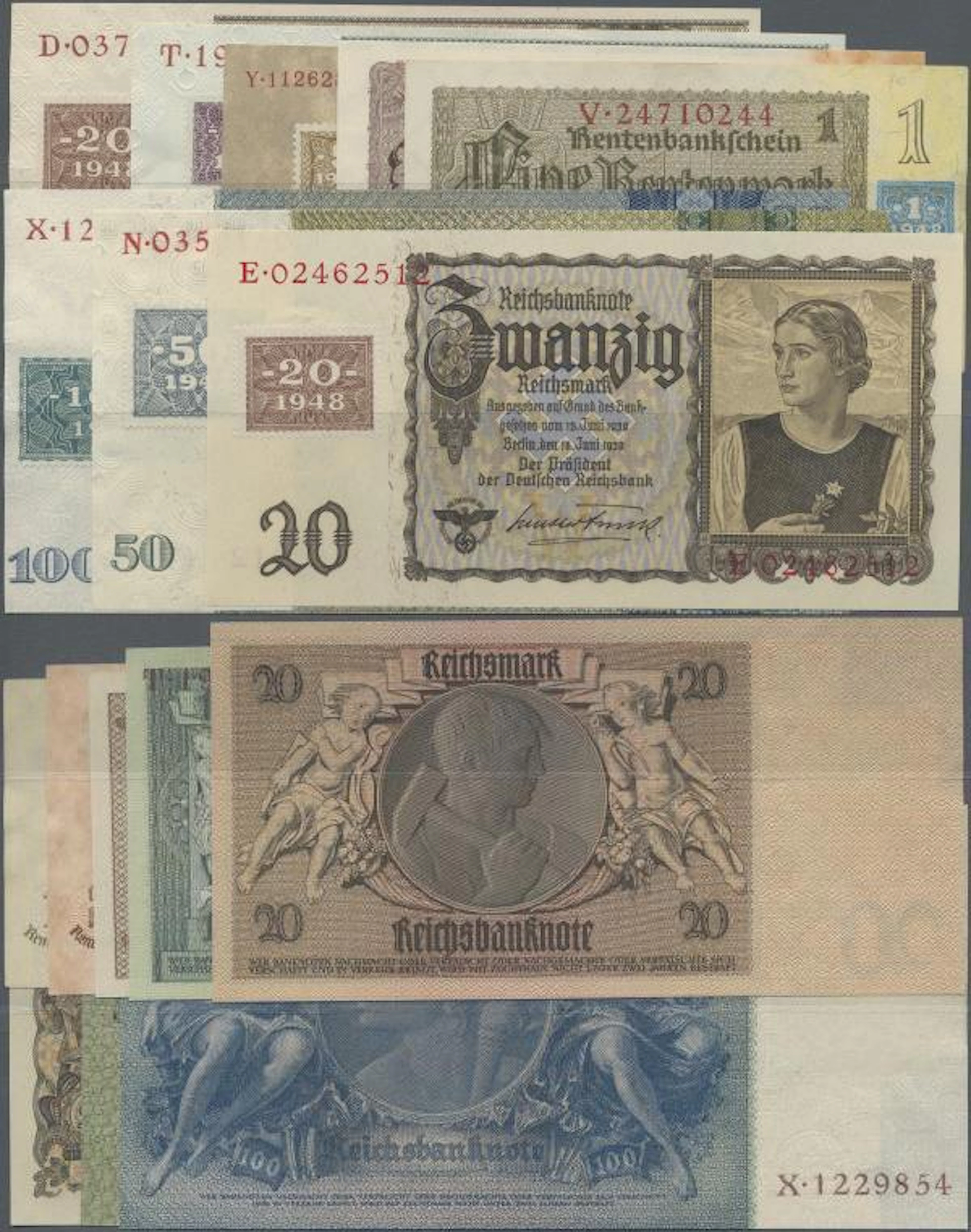 Deutschland - DDR: Klebemarkensatz 1948 von 1 bis 100 Mark