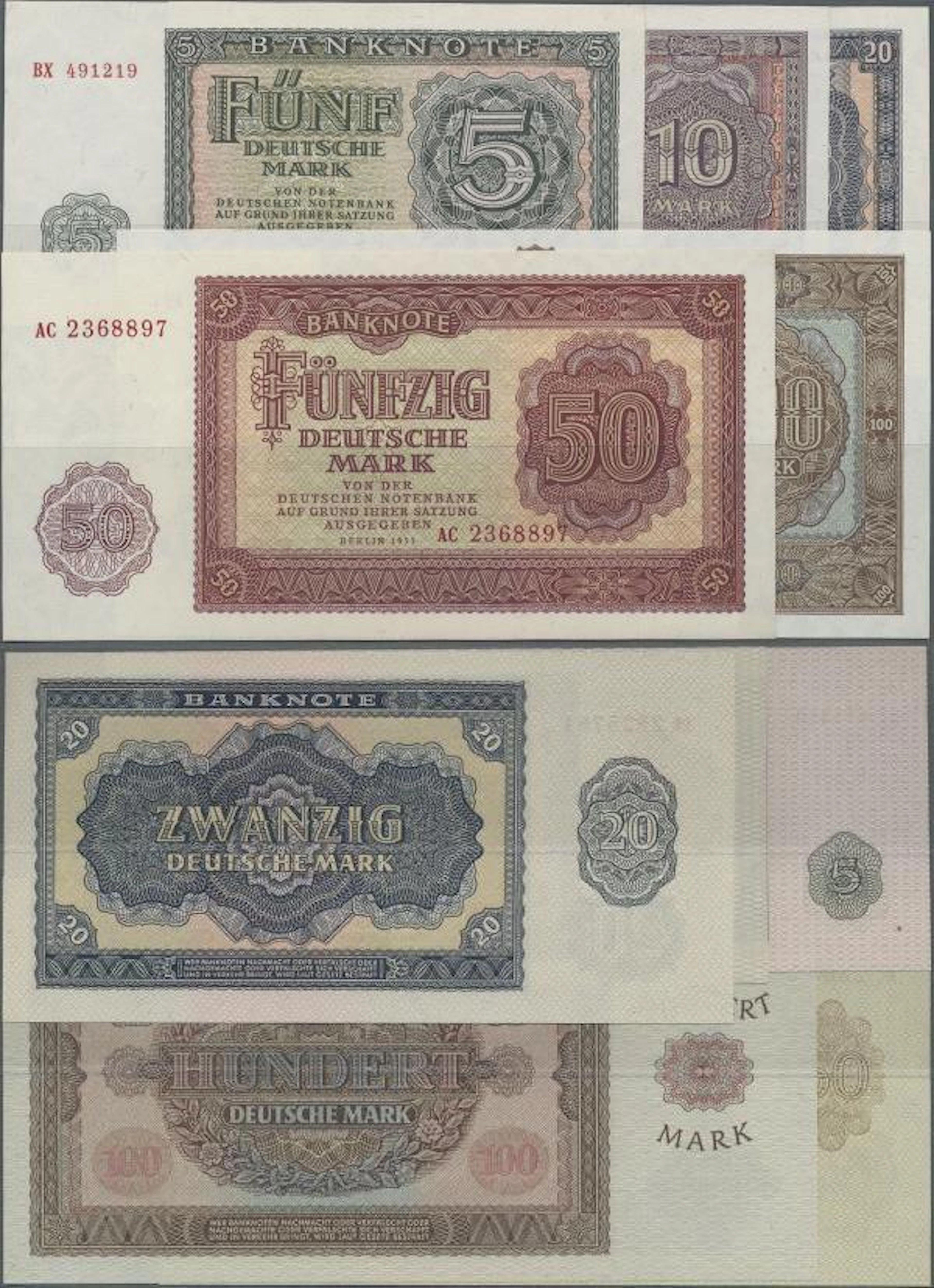 Deutschland - DDR: Banknotensatz 1955 mit 5