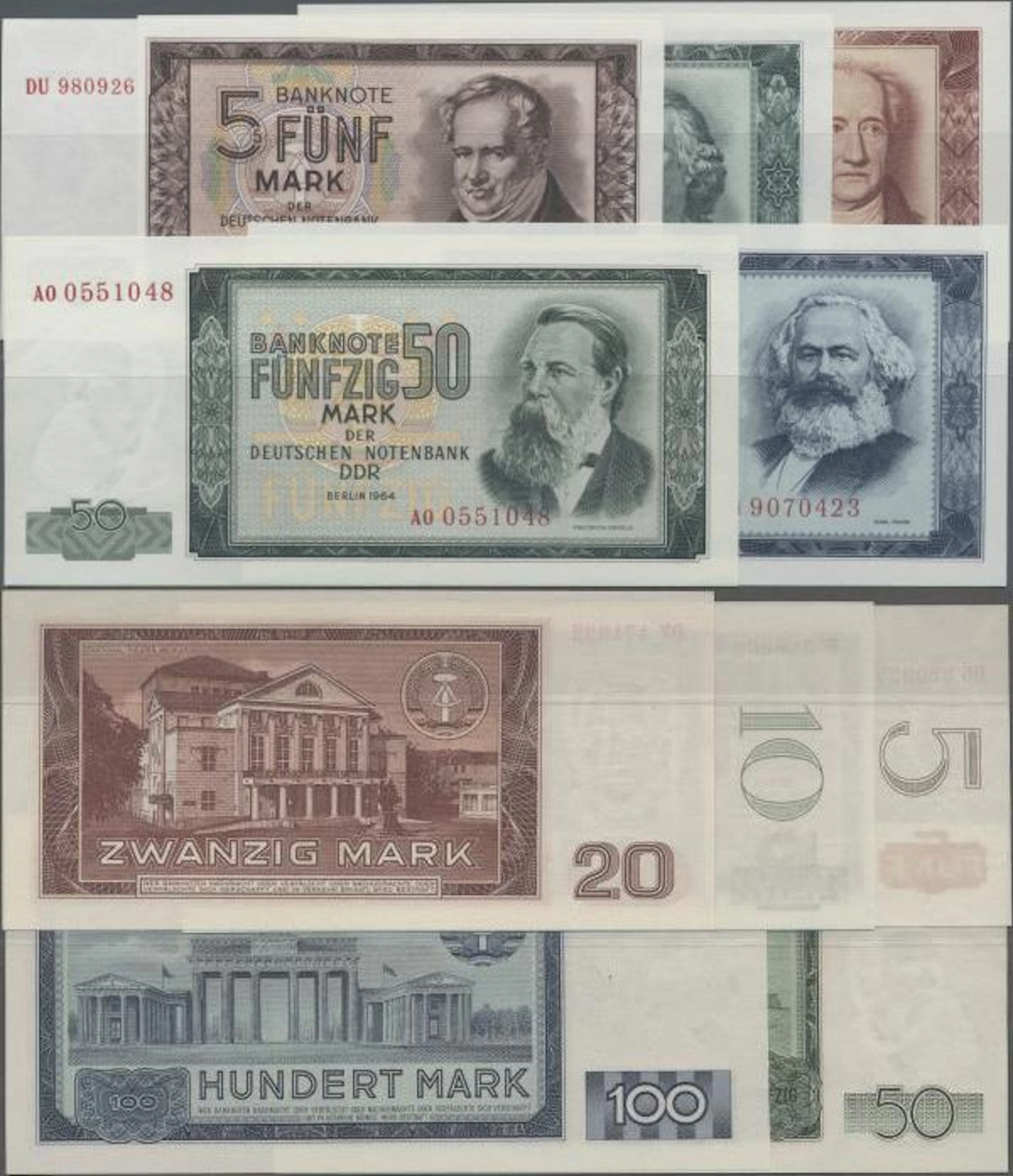 Deutschland - DDR: Banknotensatz 1964 mit 5