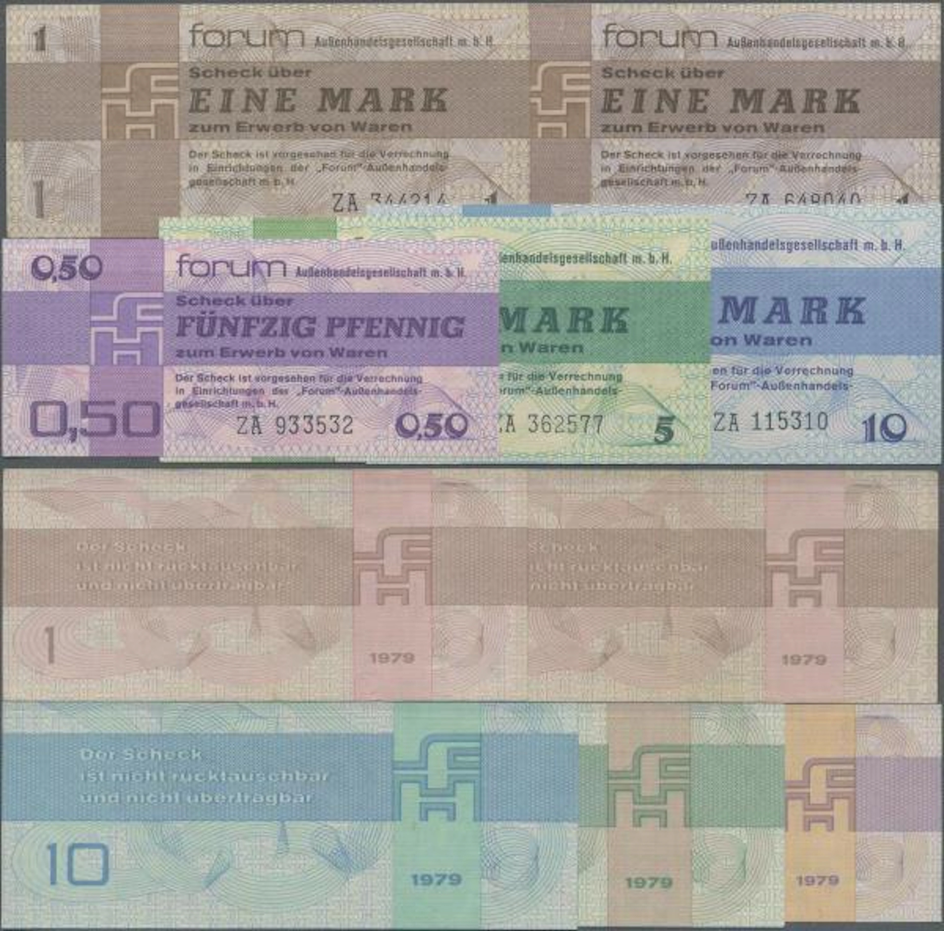 Deutschland - DDR: Lot mit 5 Banknoten der Forum-Außenhandelsgesellschaft m.b.H