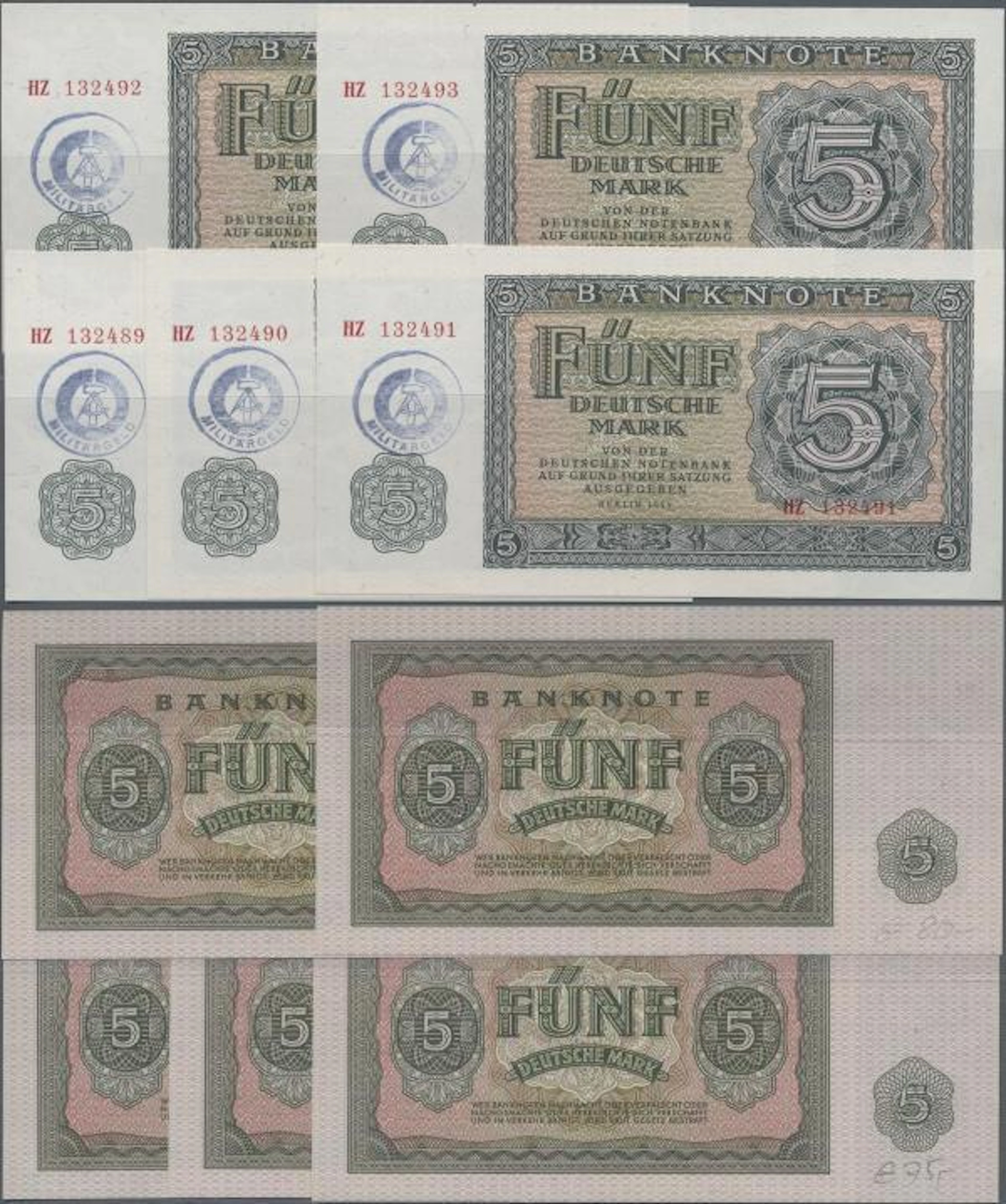Deutschland - DDR: Set mit 5 fortlaufend nummerierten...