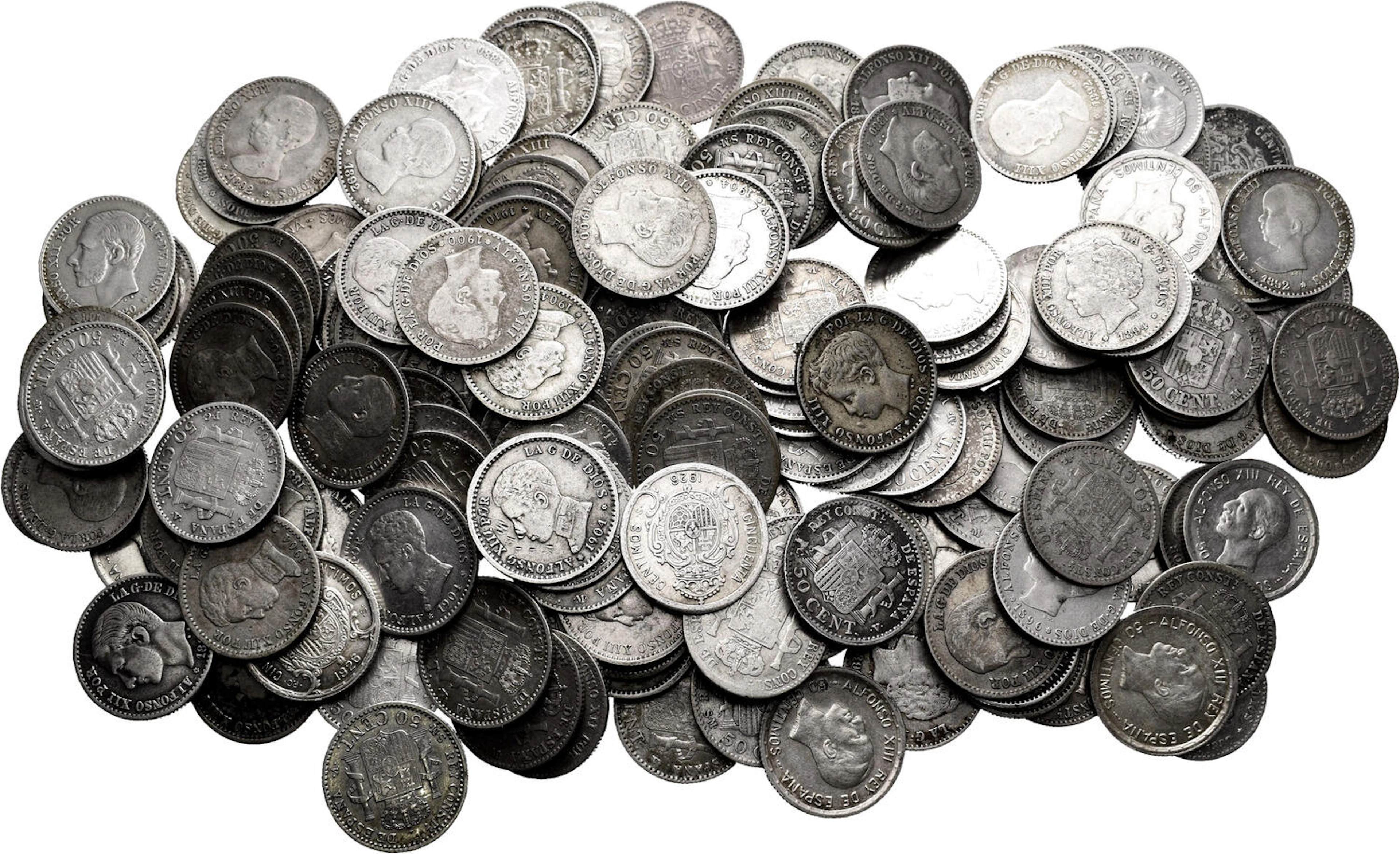 Lot of 160 coins of 50 centimes of Alfonso XII and Alfonso XIII