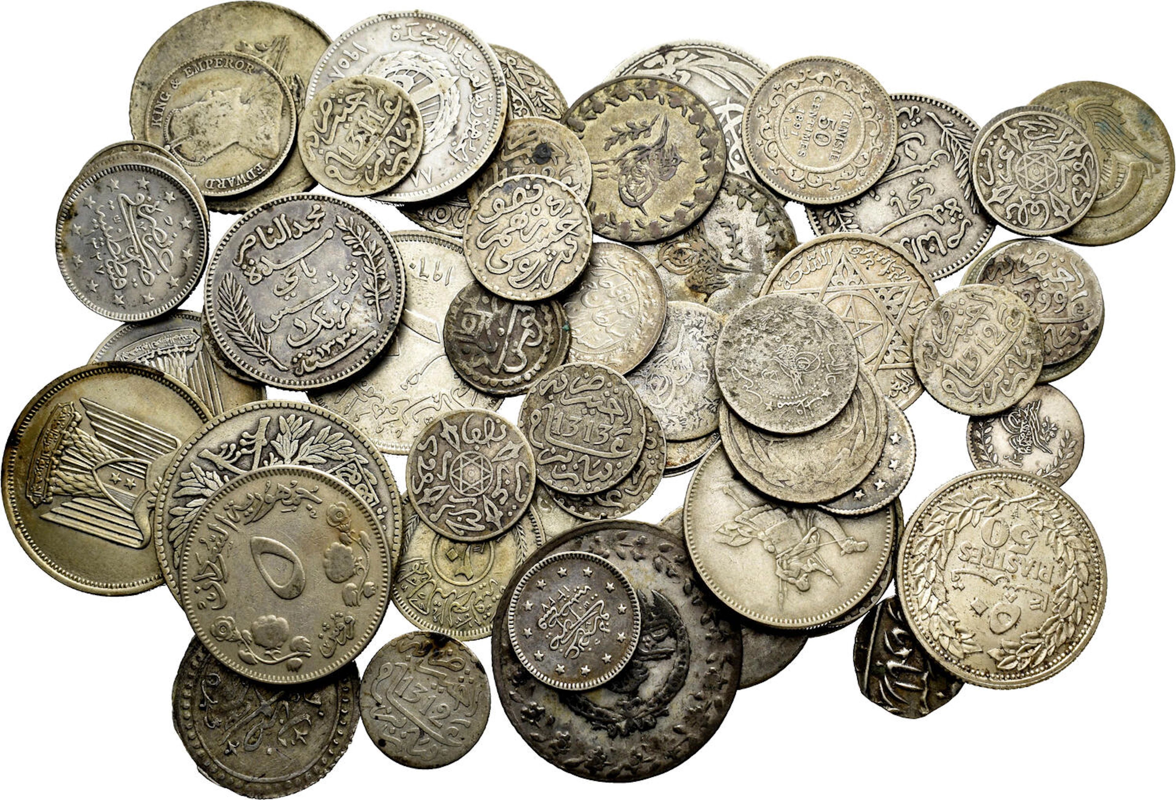 Lot of 54 small silver coins from countries like India