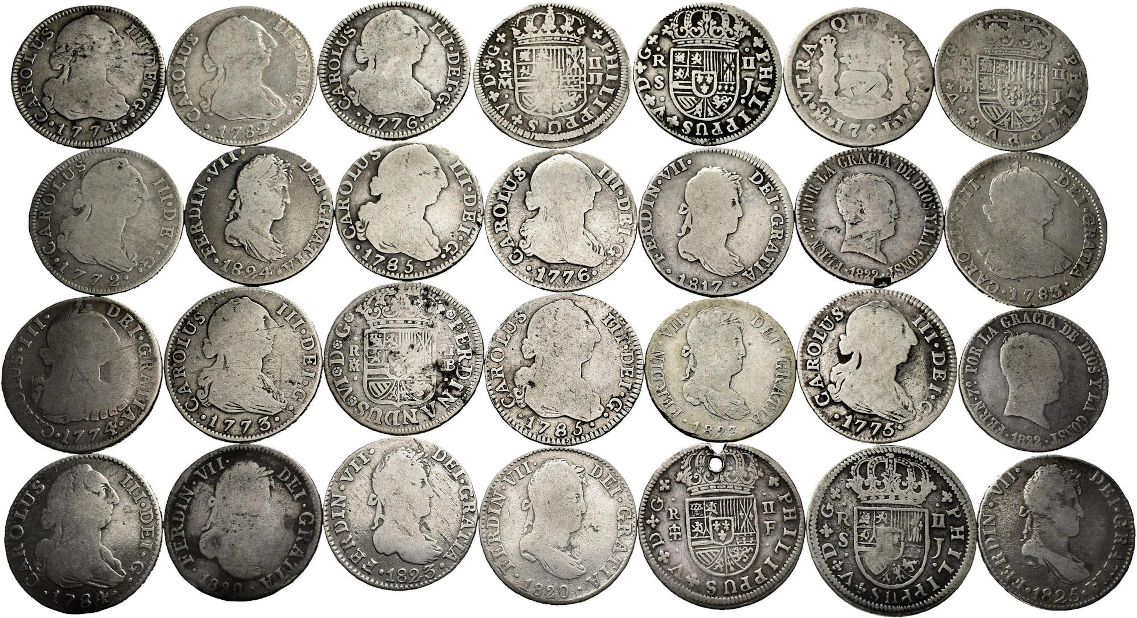 Lot of 50 coins of 2 reales of the Spanish Monarchy