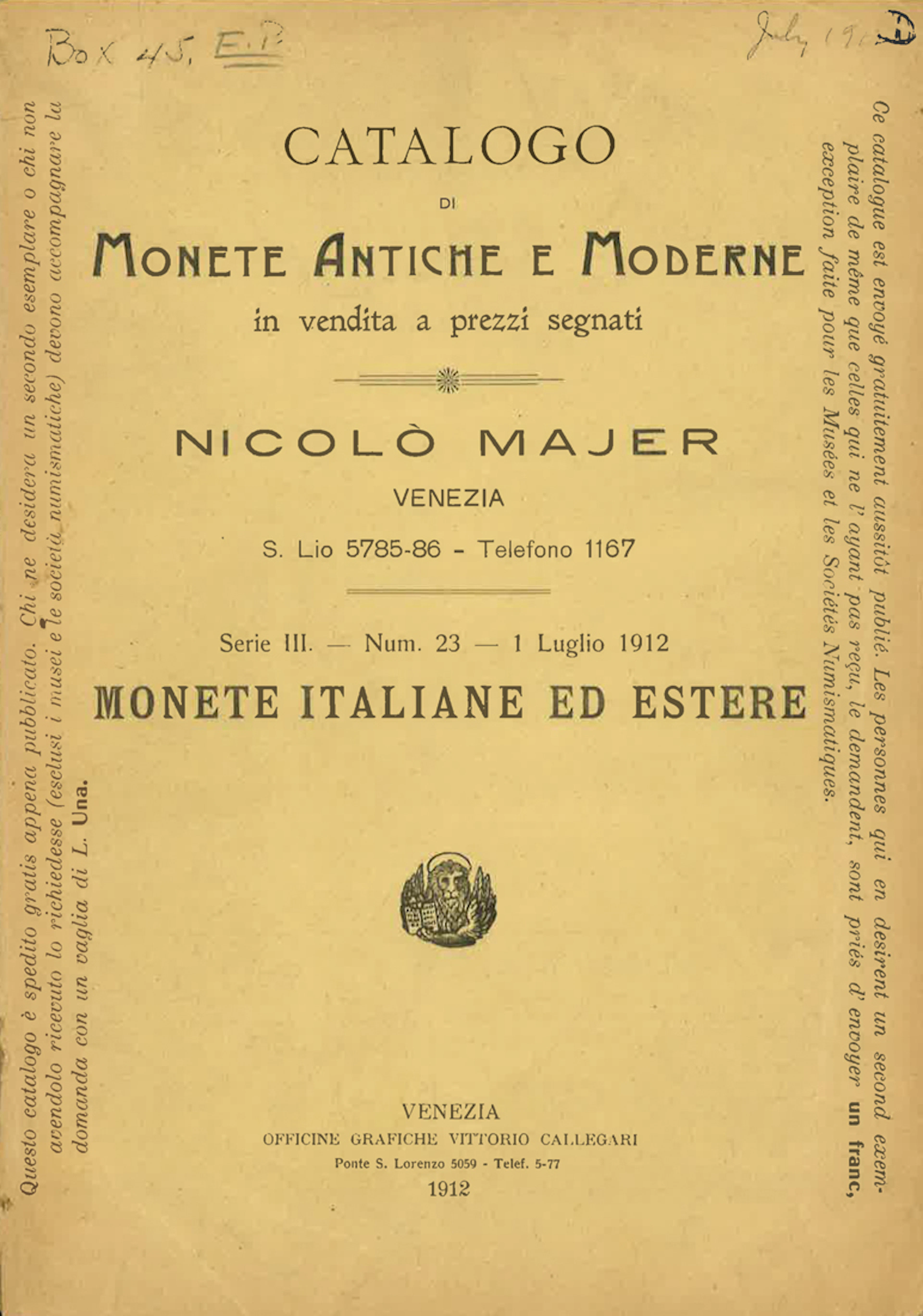 Catalogo di Monete Antiche e Moderne in vendita a prezzi segnati