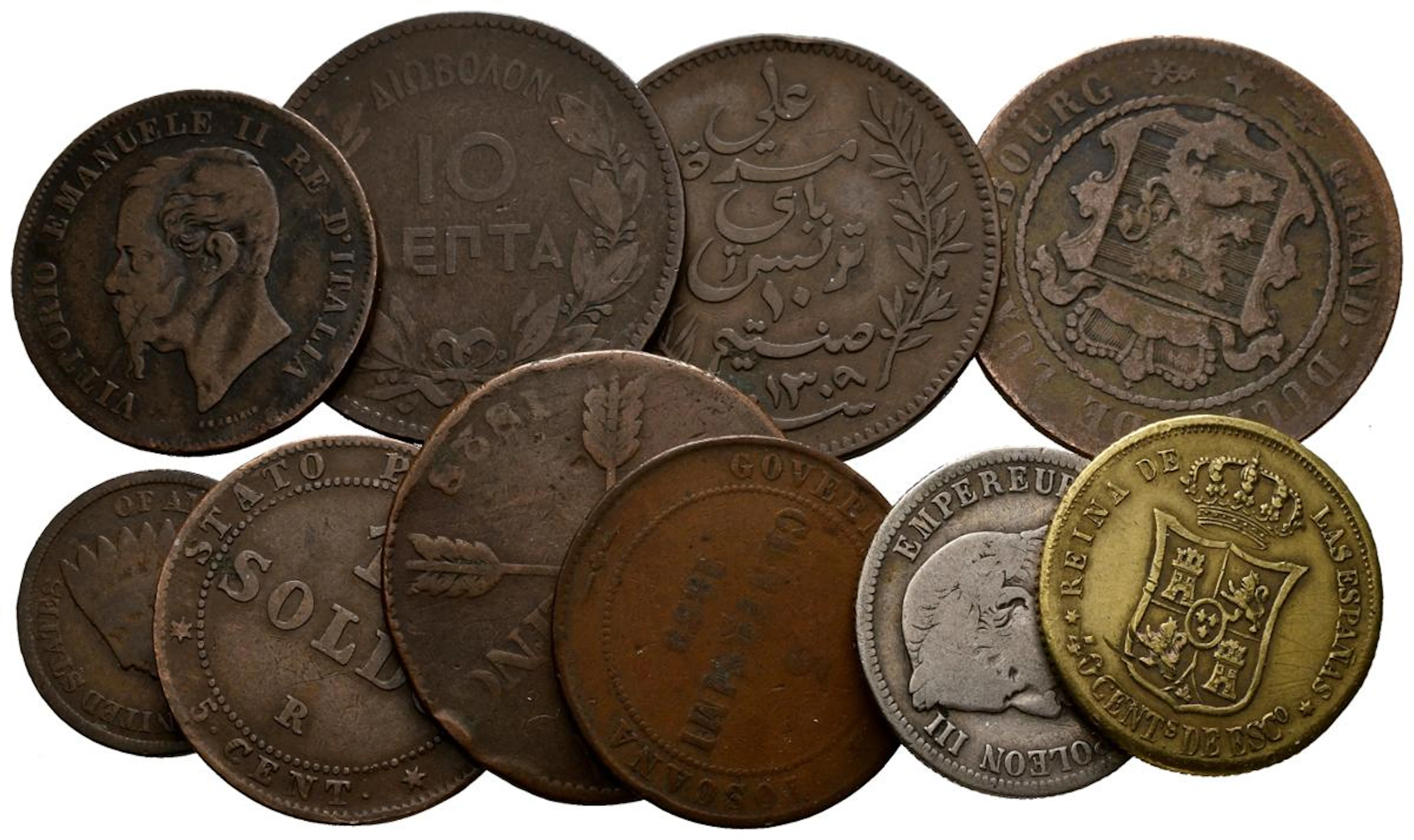 Lote de 10 monedas del siglo XIX de diferentes países