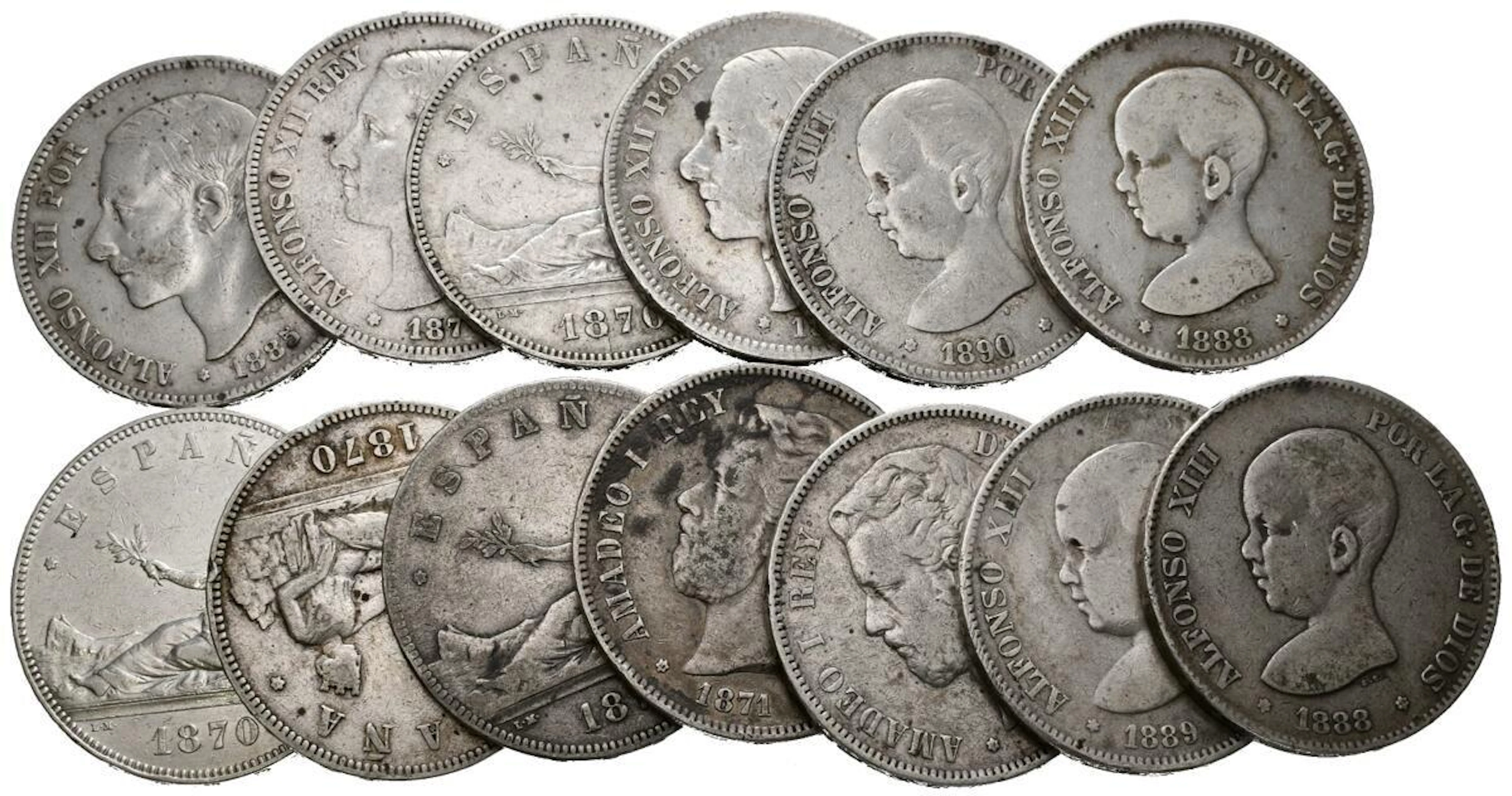 Interesante conjunto formado por 13 monedas de 5 Pesetas...
