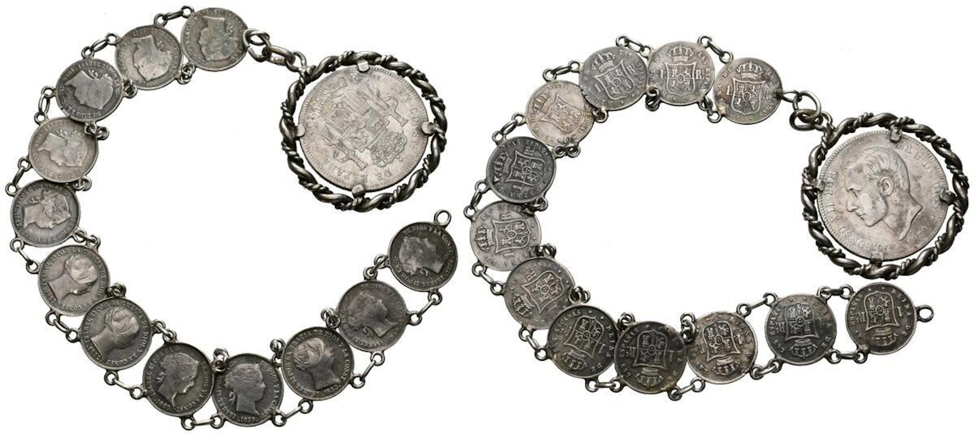 Pulsera compuesta por 12 monedas de 1 Real de Isabel II y...