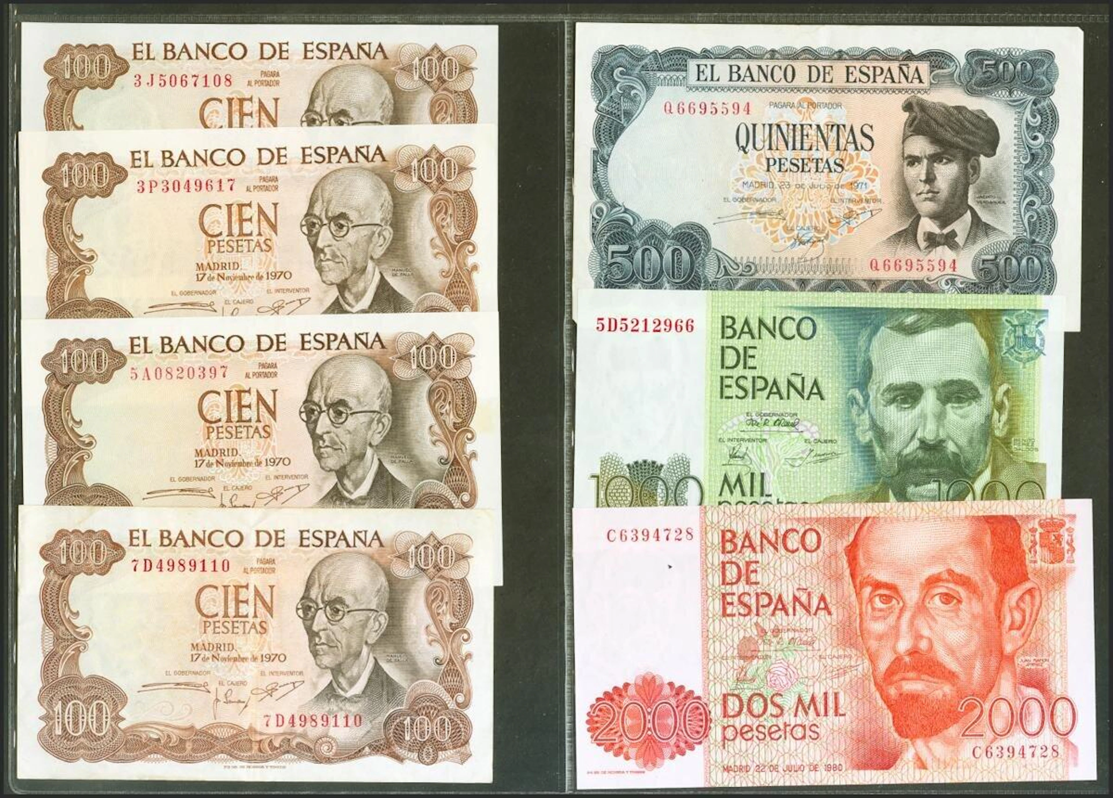 Conjunto de 20 billetes del Banco de España de diferentes emisiones
