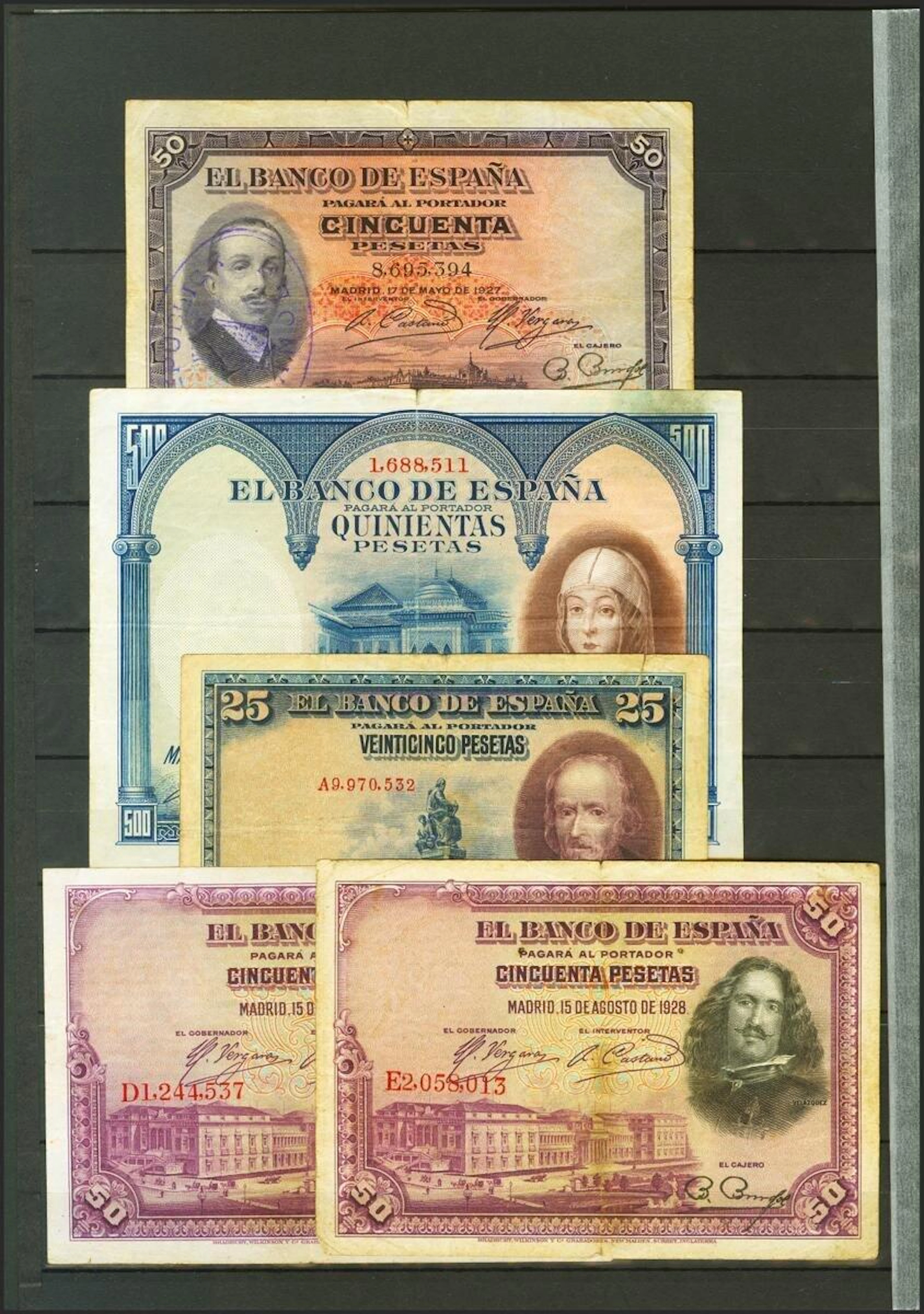 Conjunto de 43 billetes del Banco de España emitidos entre 1925 y 1939