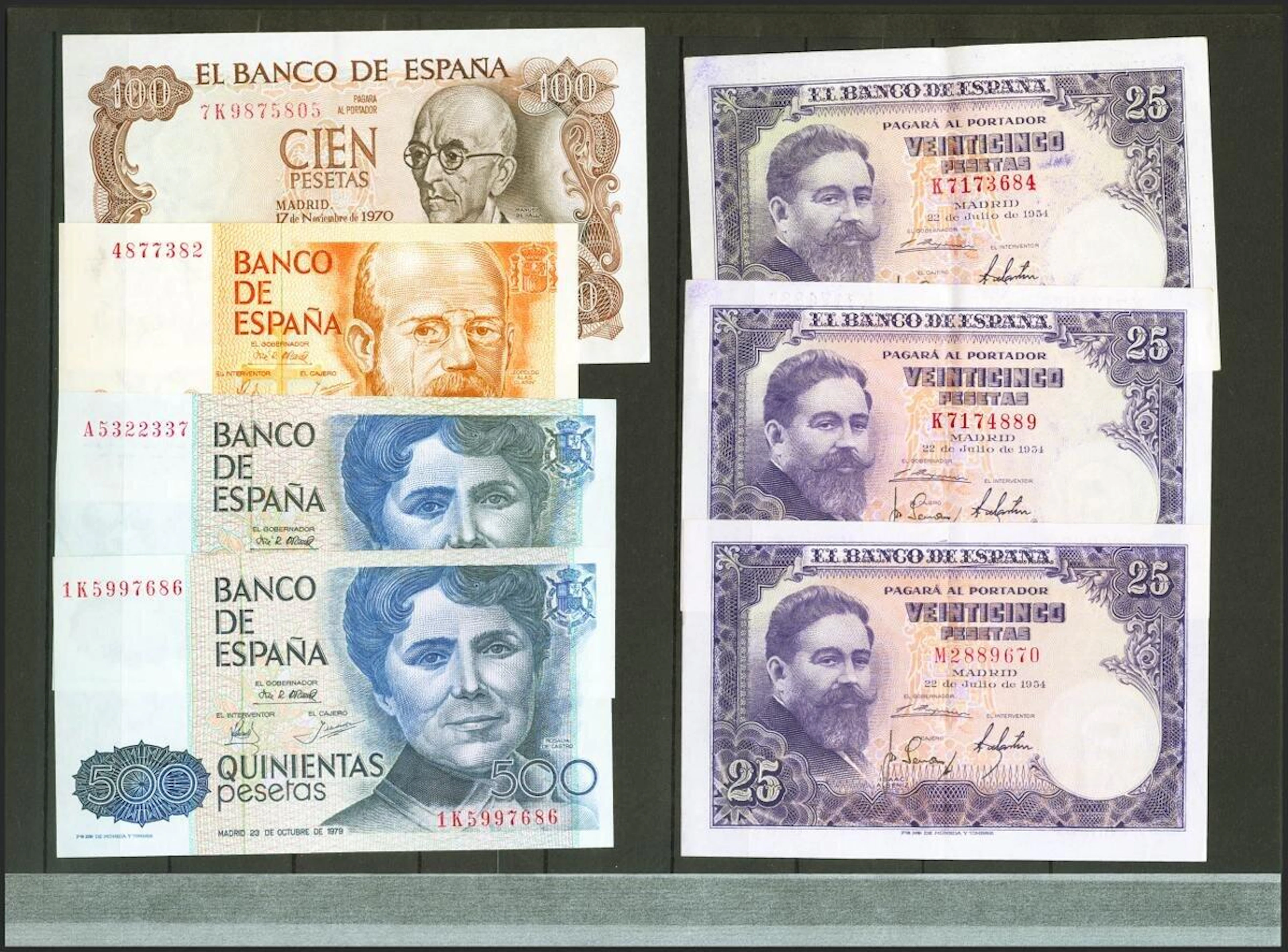 Conjunto de 56 billetes del Banco de España emitidos en el siglo XX