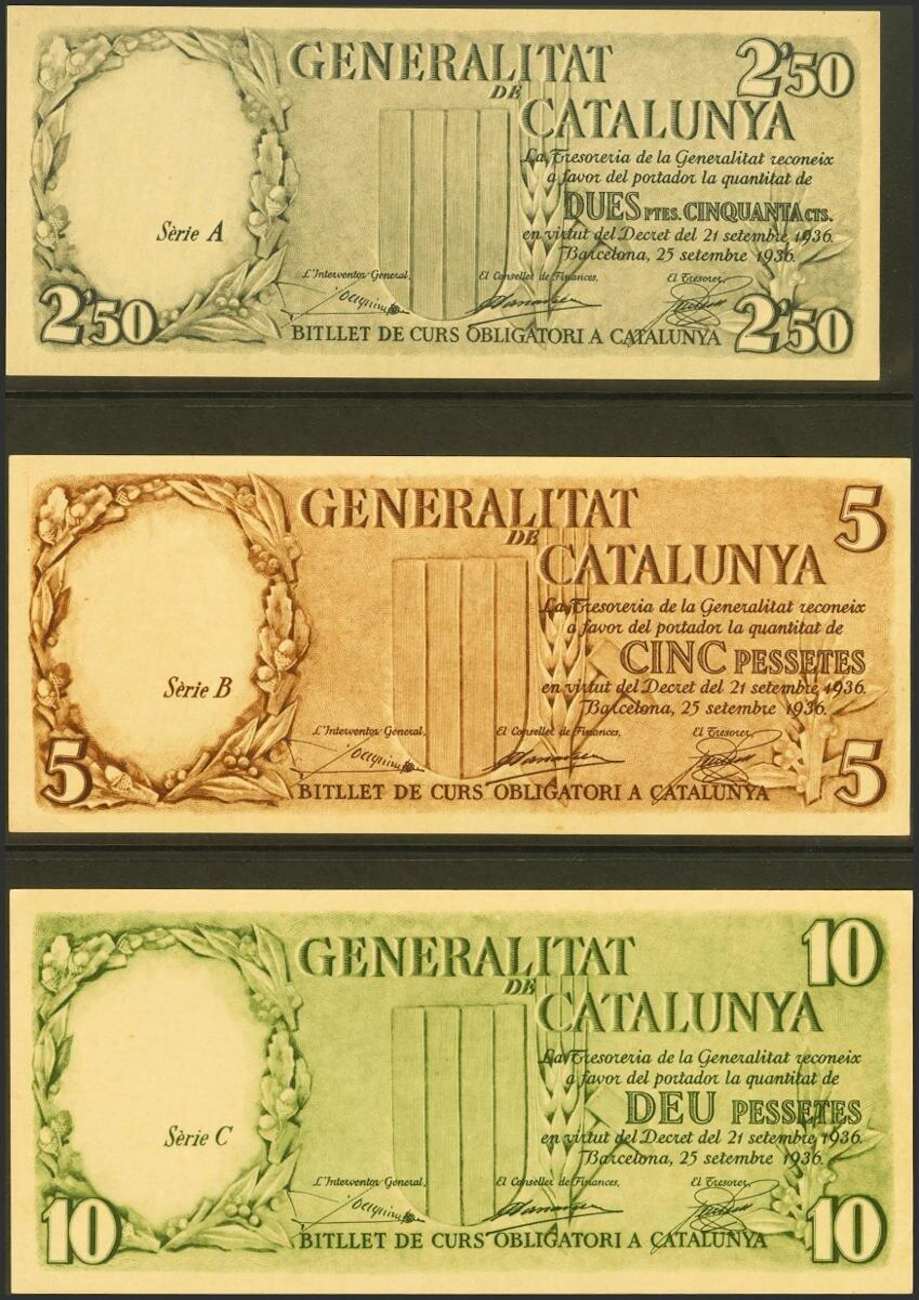 Serie completa sobre papel cartón (el 2´50 céntimos numeración en negro