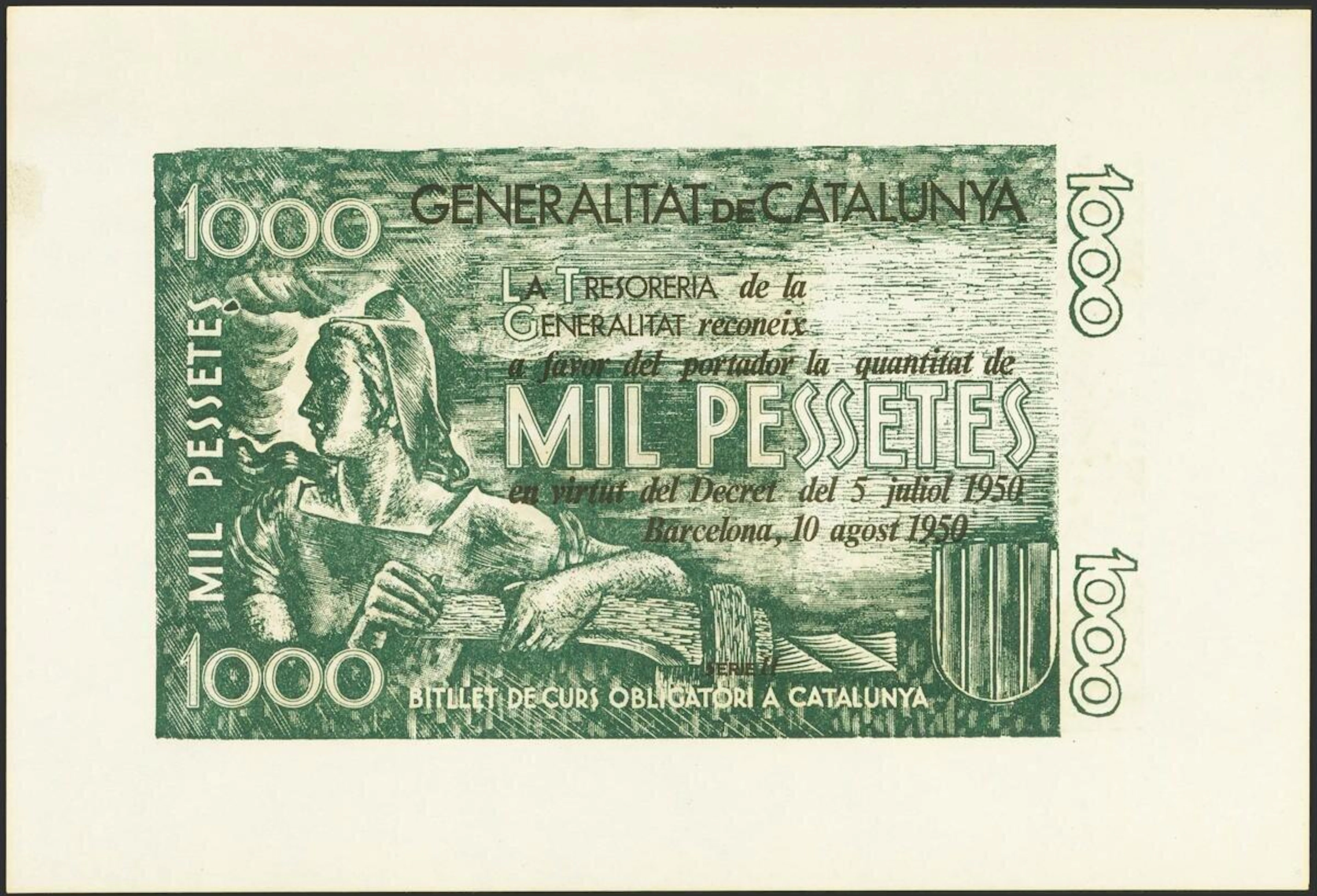 Prueba en color verde de un billete No Emitido de la...