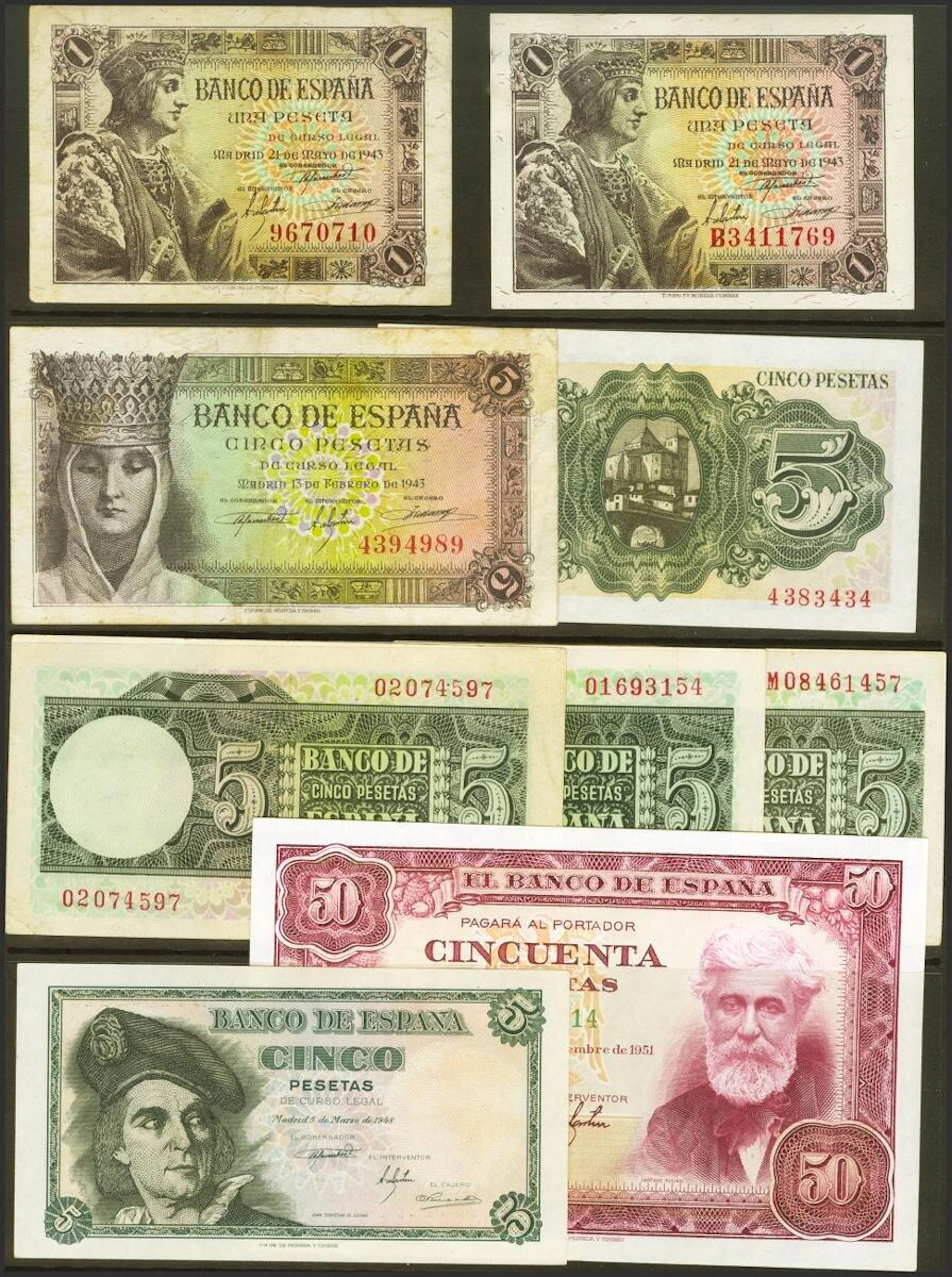Conjunto de 9 billetes del Banco de España de diversas...