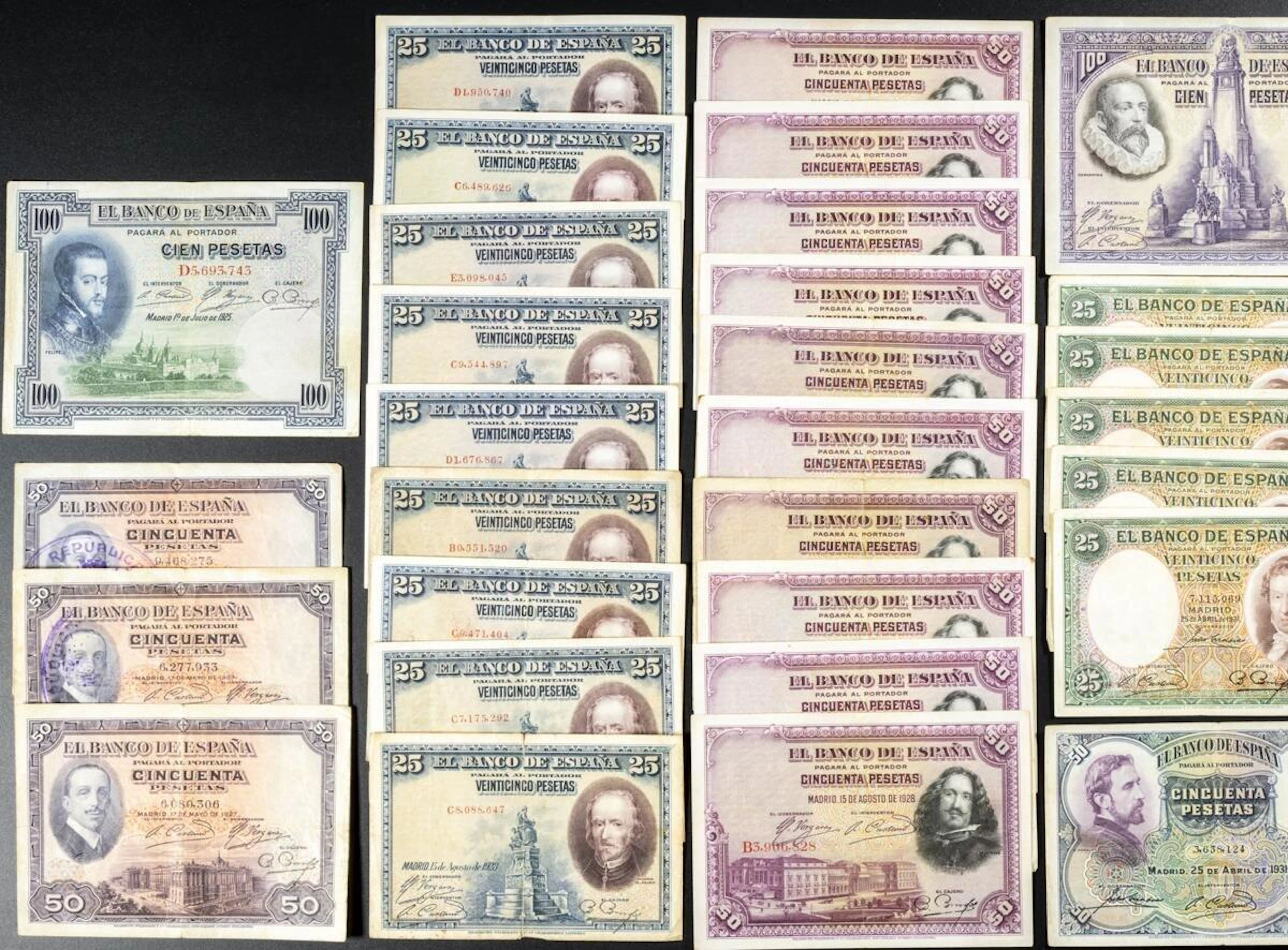 Conjunto de más de 100 billetes del Banco de España de...