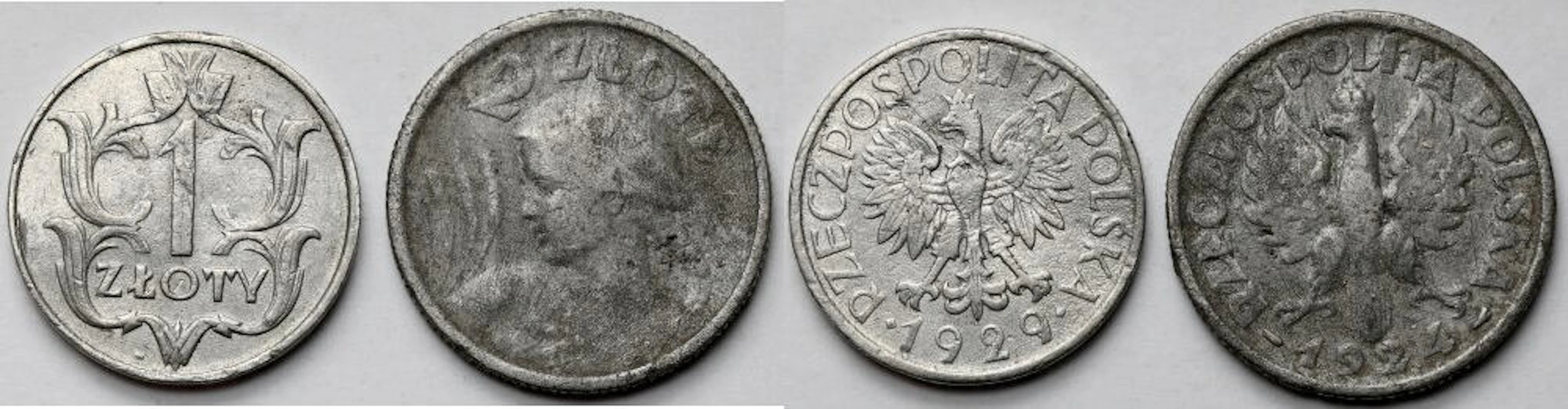 Kobieta i kłosy 2 złote 1934 i 1 złoty 1929 - falsyfikaty z epoki