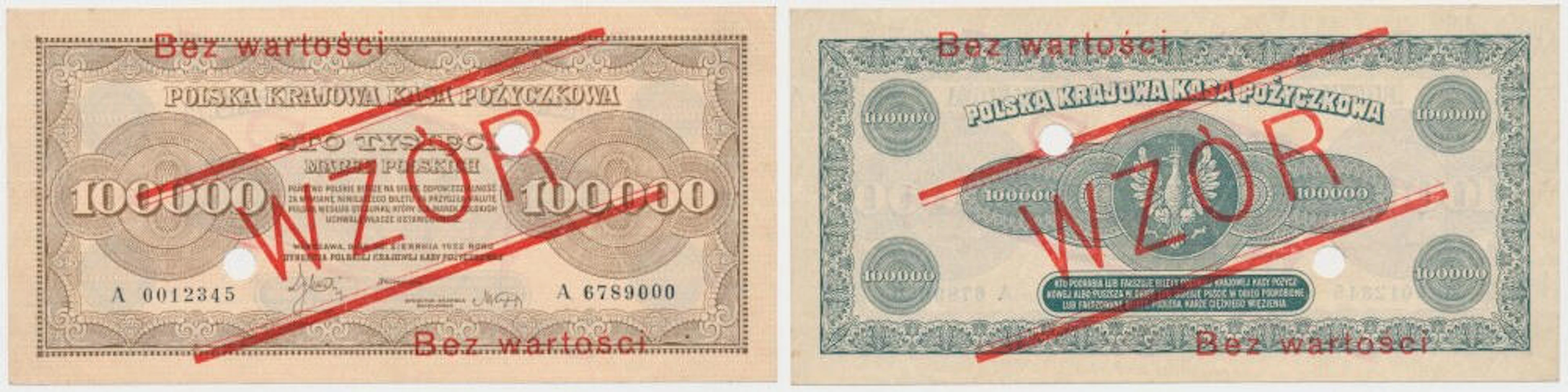 100.000 mkp 1923 - WZÓR - z perforacją