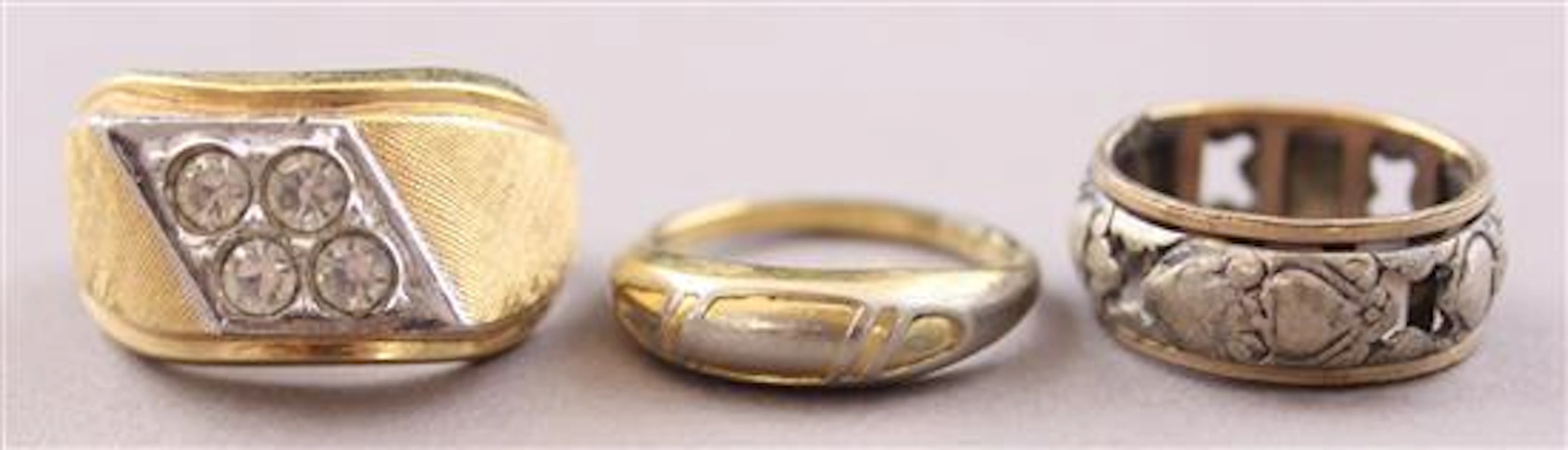LOT 3 GOLD FILLED RINGS INCLUDING CLEAR STONE ACCENTED