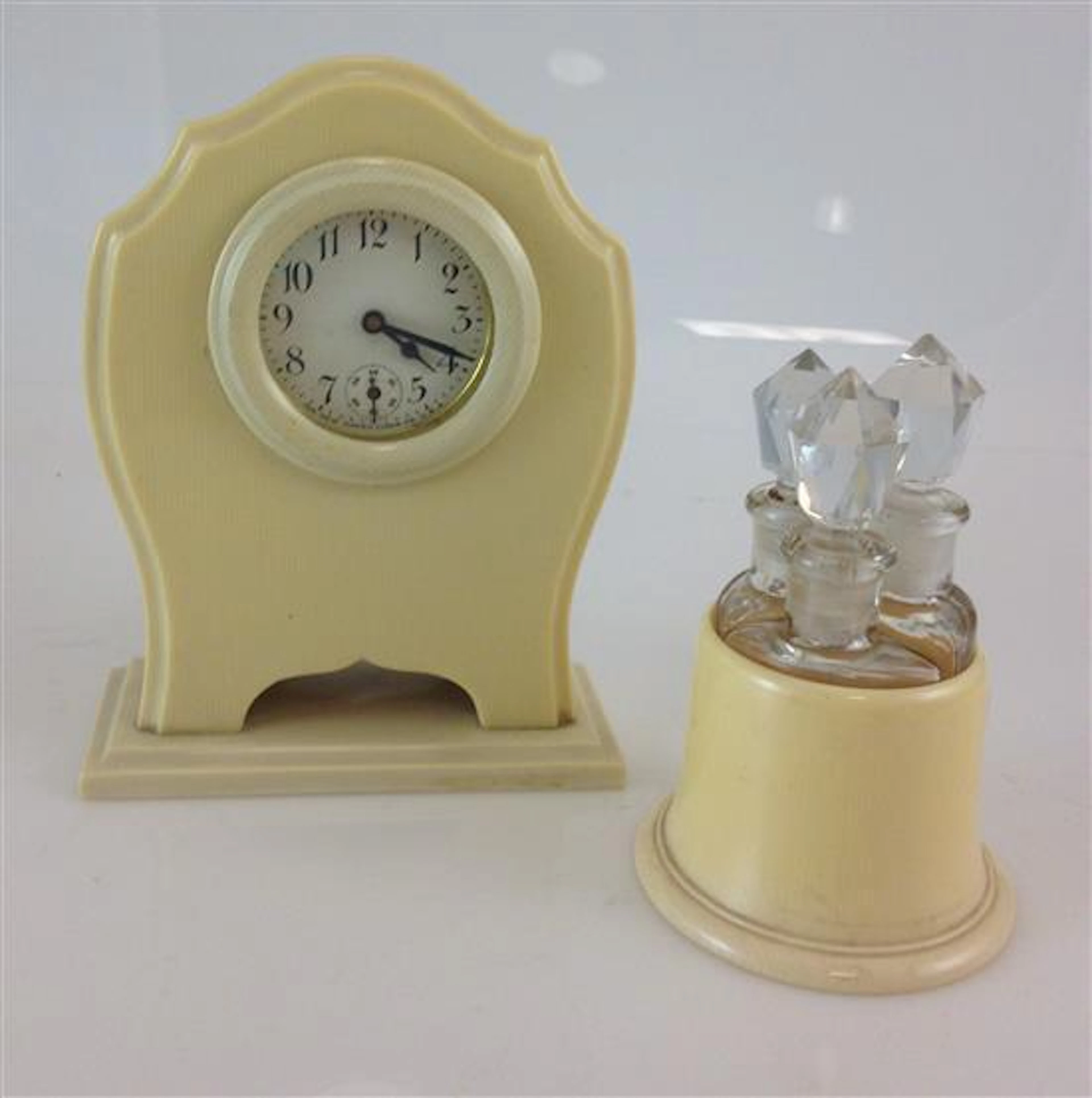 FRENCH DU BARRY IVORY PYRALIN CELLULOID DESK CLOCK AND...