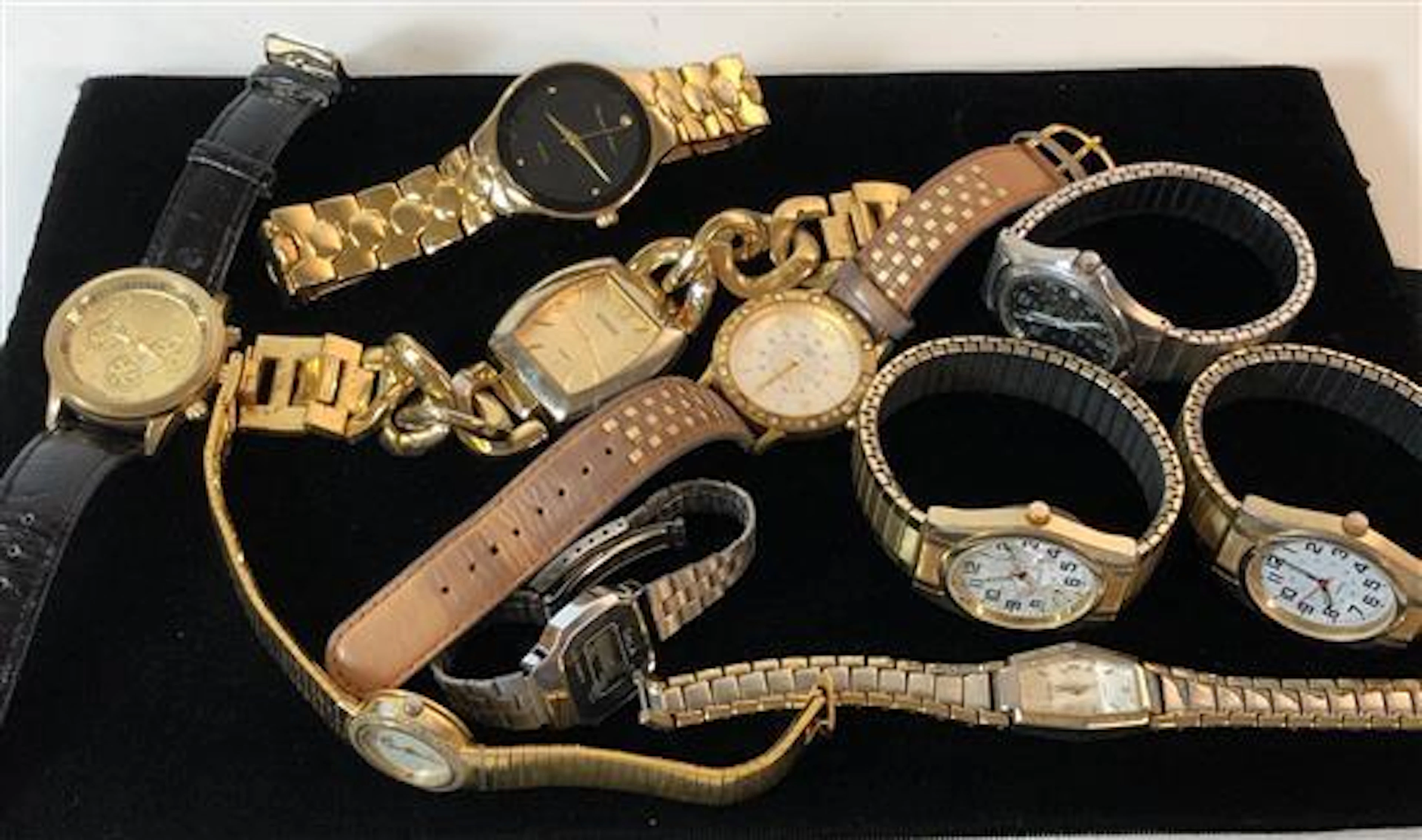 LOT OF TEN WRIST WATCHES INCLUDING: A CHINESE MADE GOLD...
