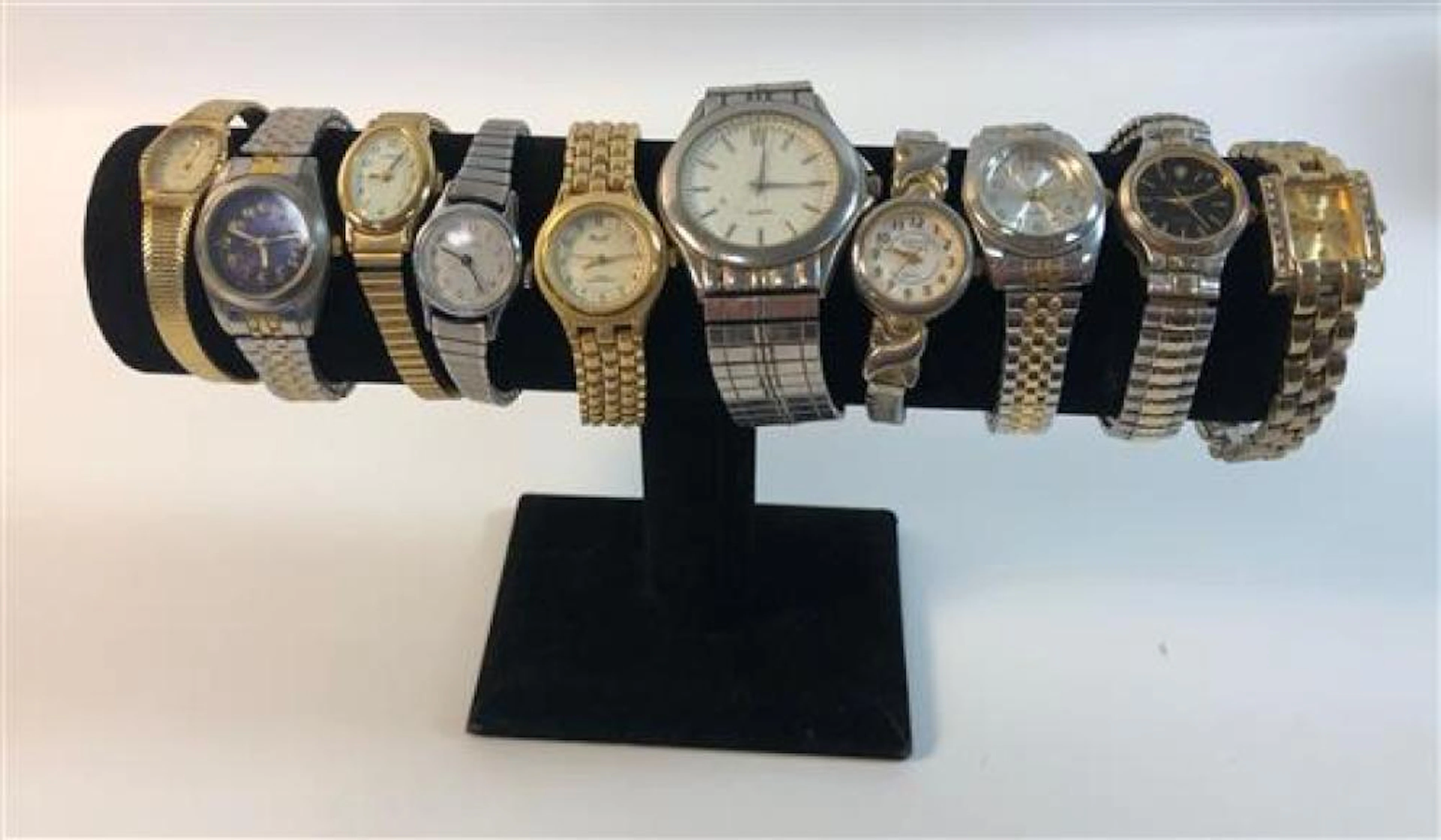 BOX LOT WRIST WATCHES ~ TEN WATCHES W/ METAL BANDS