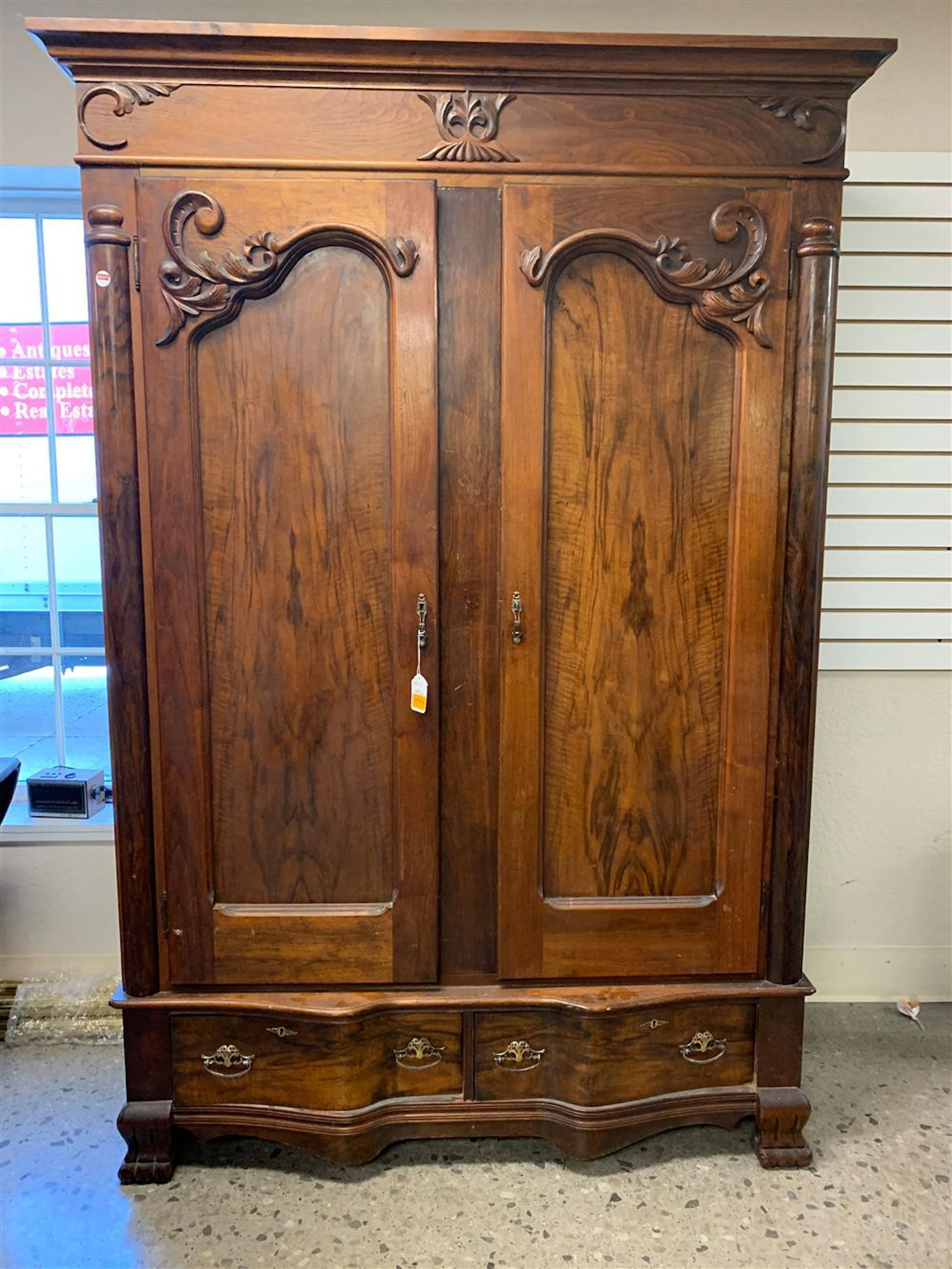WALNUT VICTORIAN ARMOIRE.